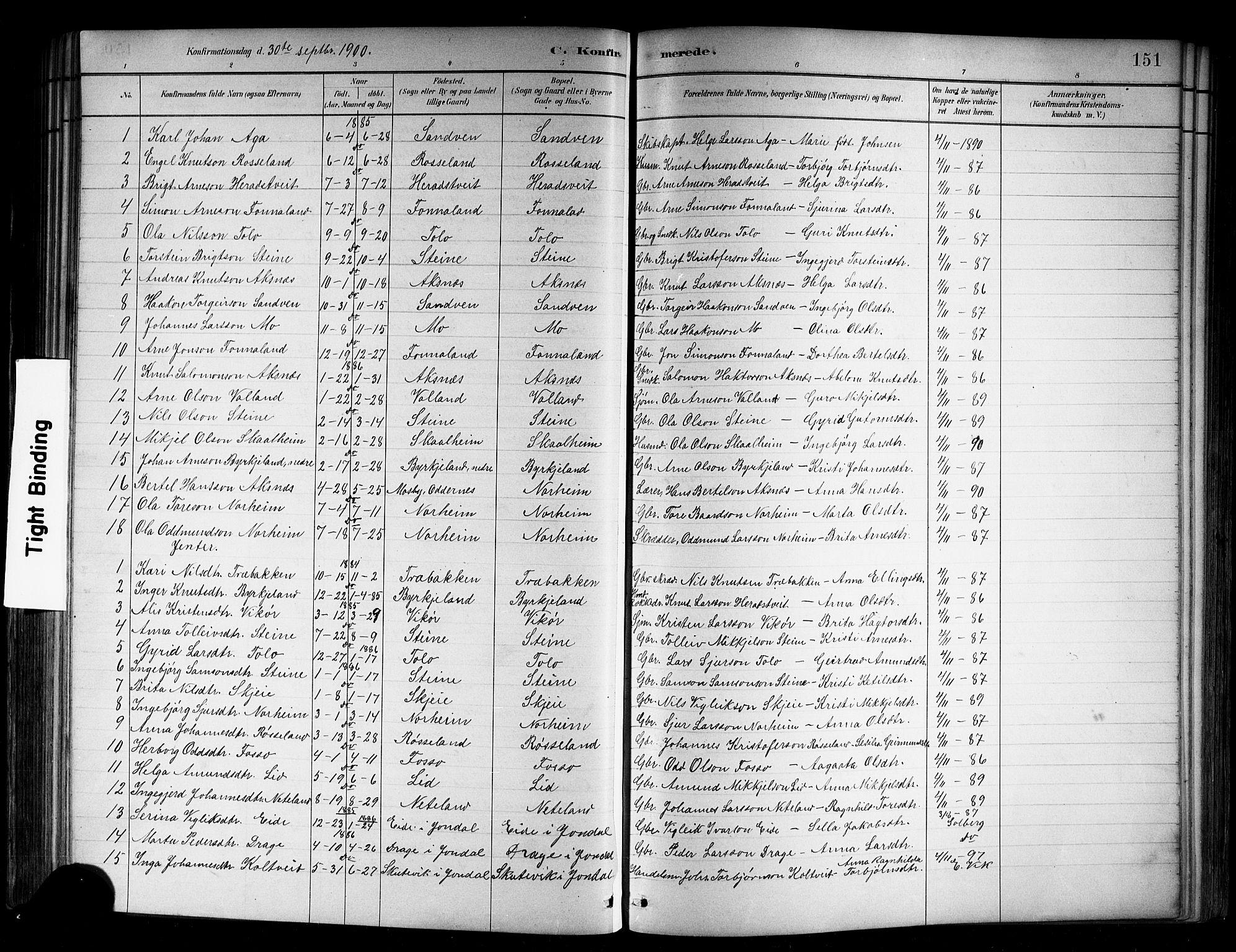 Kvam sokneprestembete, SAB/A-76201/H/Hab: Parish register (copy) no. B 3, 1884-1916, p. 151