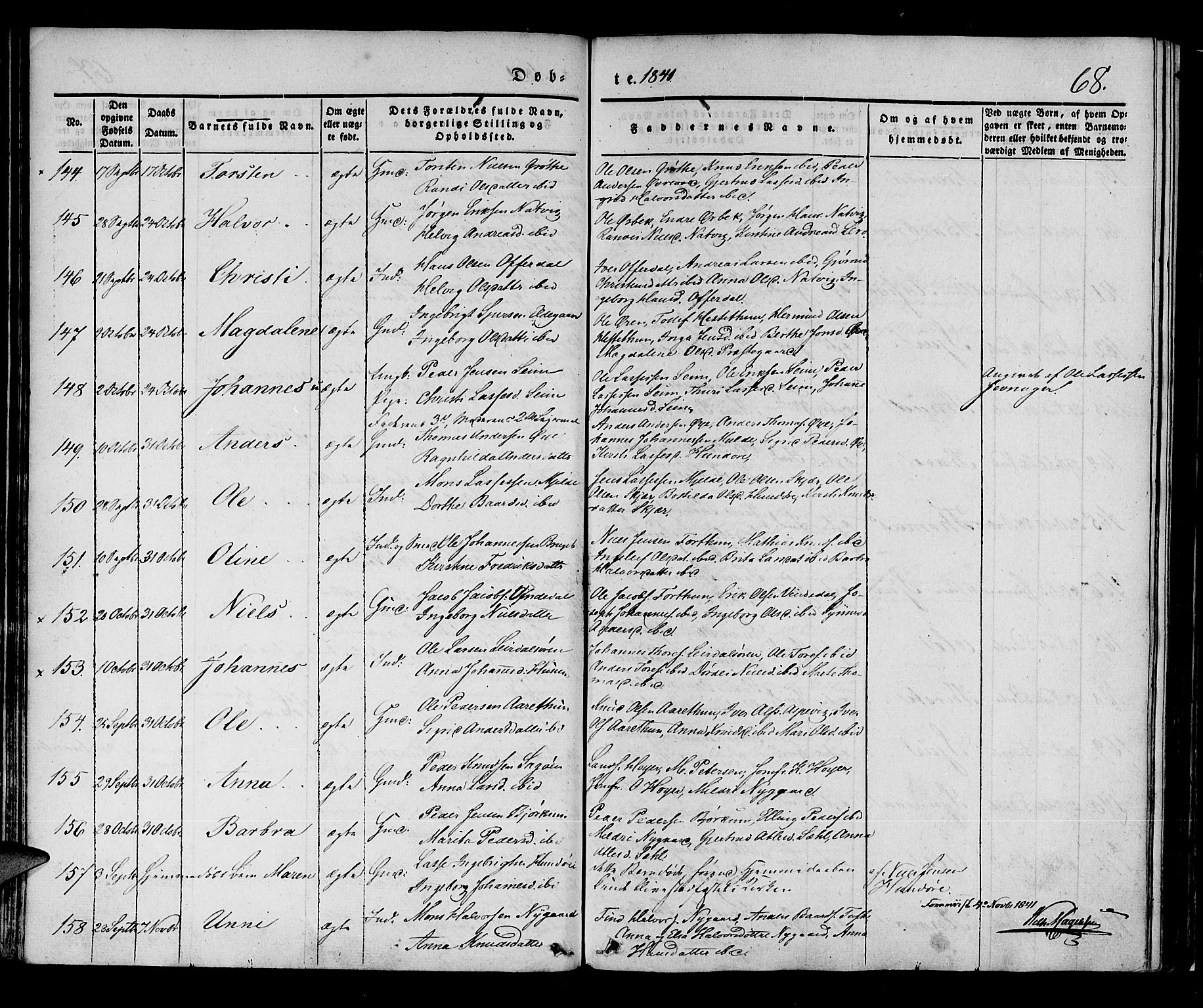 Lærdal sokneprestembete, AV/SAB-A-81201: Parish register (official) no. A 6, 1835-1849, p. 68