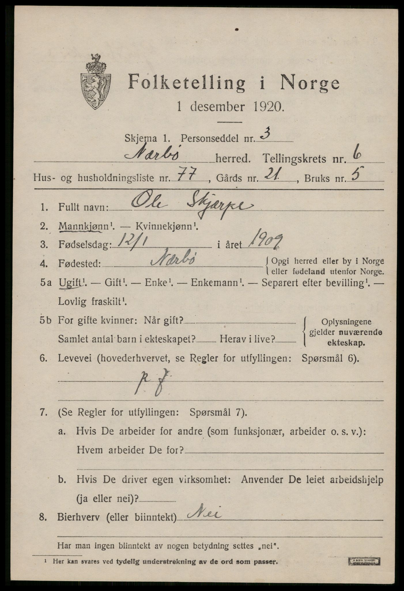 SAST, 1920 census for Nærbø, 1920, p. 4515