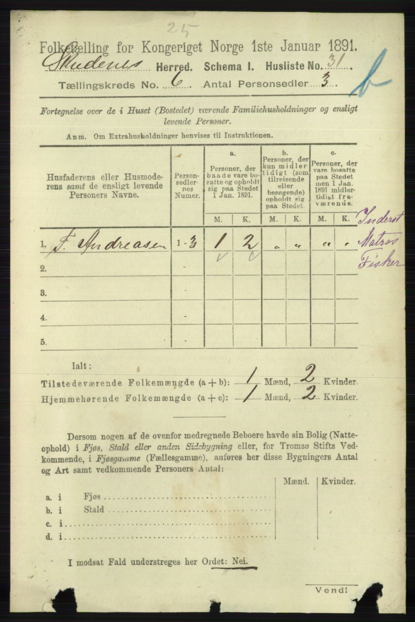 RA, 1891 census for 1150 Skudenes, 1891, p. 5589