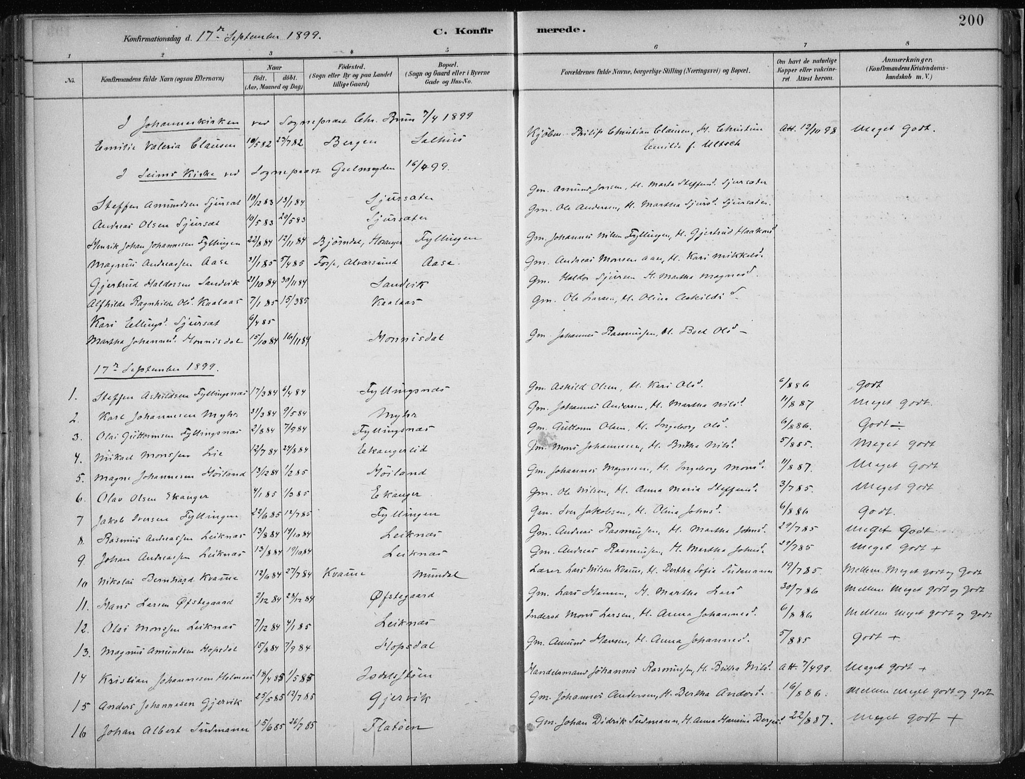 Hamre sokneprestembete, SAB/A-75501/H/Ha/Haa/Haab/L0001: Parish register (official) no. B  1, 1882-1905, p. 200