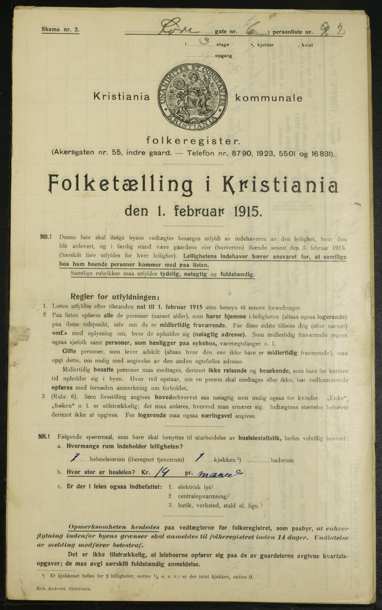 OBA, Municipal Census 1915 for Kristiania, 1915, p. 130454