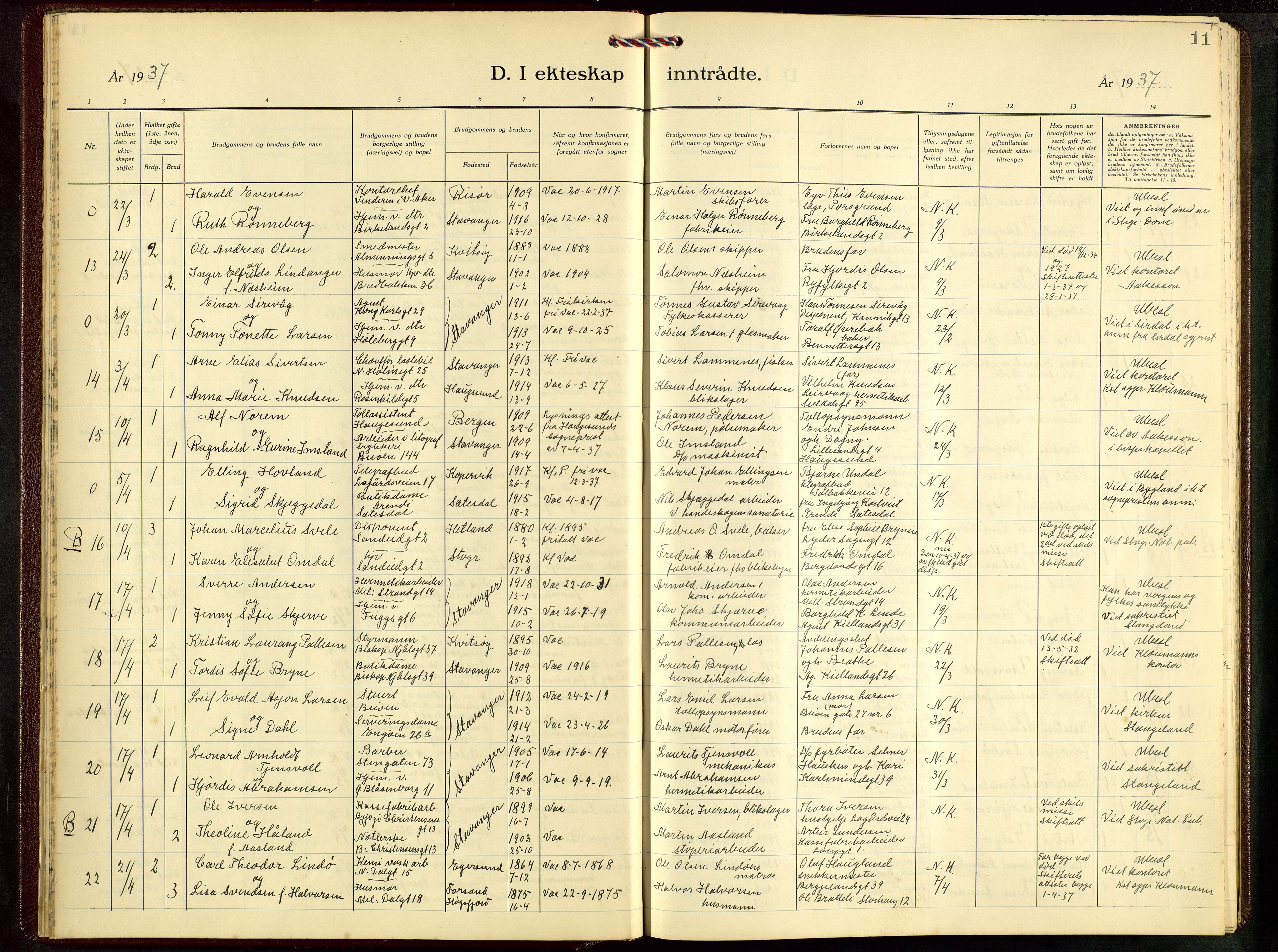 St. Petri sokneprestkontor, AV/SAST-A-101813/001/30/30BB/L0012: Parish register (copy) no. B 12, 1936-1951, p. 11