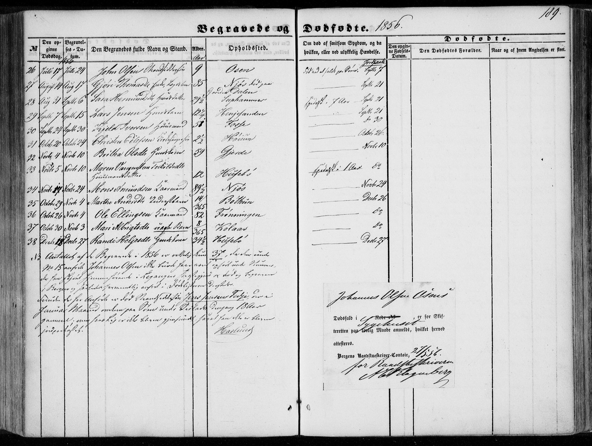 Leikanger sokneprestembete, AV/SAB-A-81001/H/Haa/Haaa/L0008: Parish register (official) no. A 8, 1852-1868, p. 189