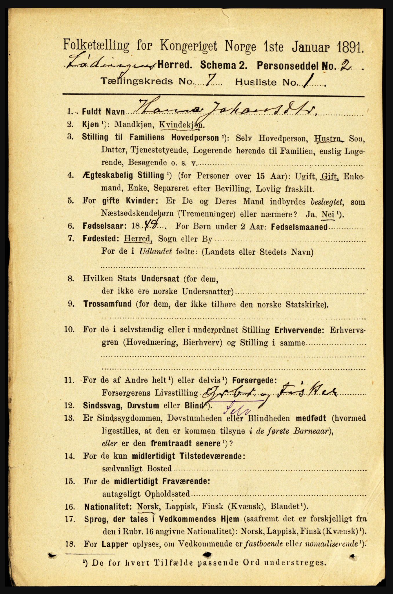 RA, 1891 census for 1851 Lødingen, 1891, p. 3365