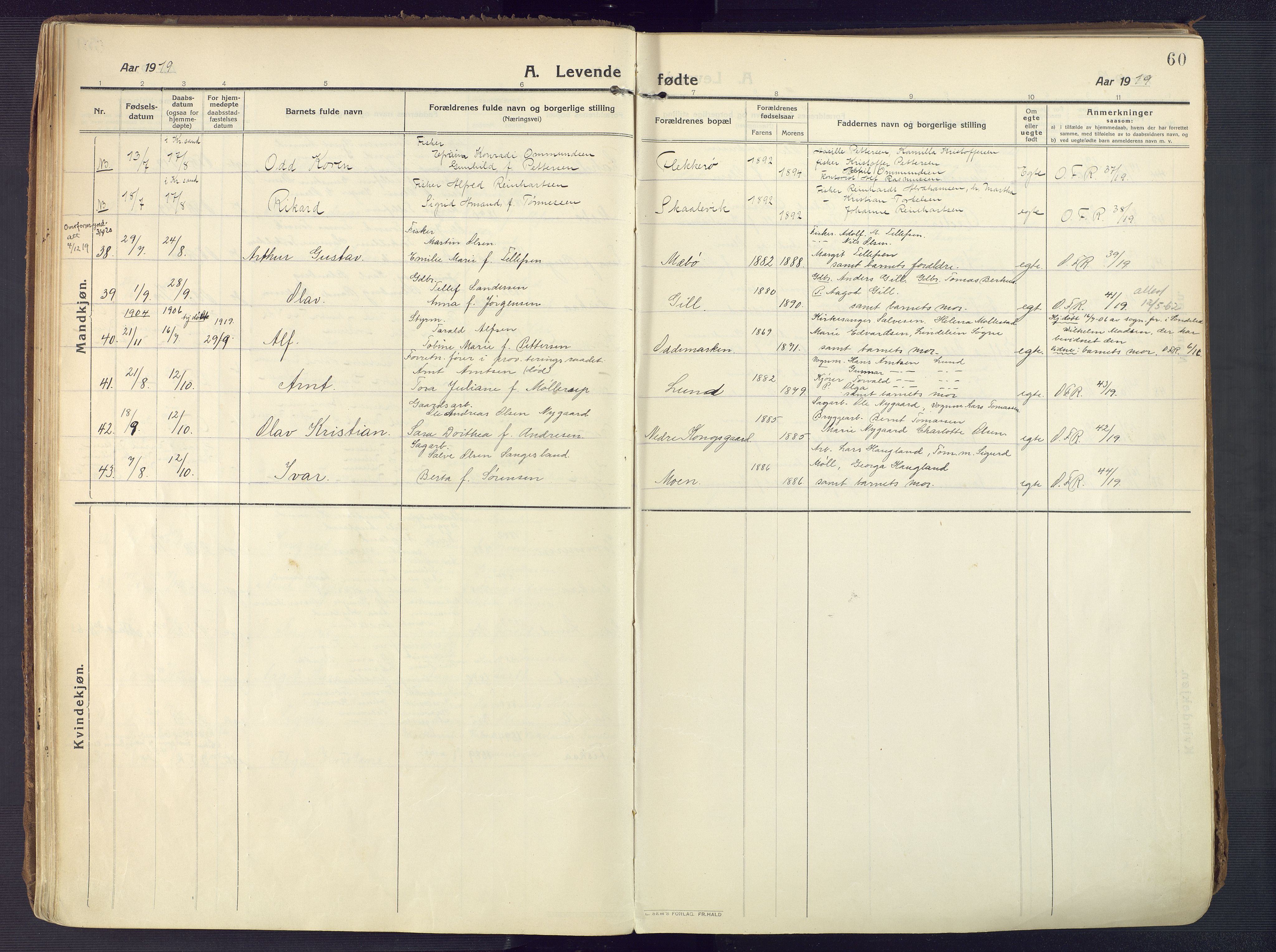 Oddernes sokneprestkontor, AV/SAK-1111-0033/F/Fa/Faa/L0012: Parish register (official) no. A 12, 1912-1925, p. 60