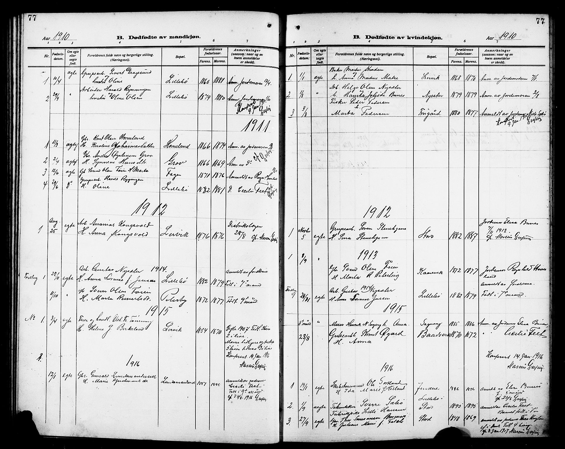 Stord sokneprestembete, AV/SAB-A-78201/H/Hab: Parish register (copy) no. A 3, 1910-1919, p. 77