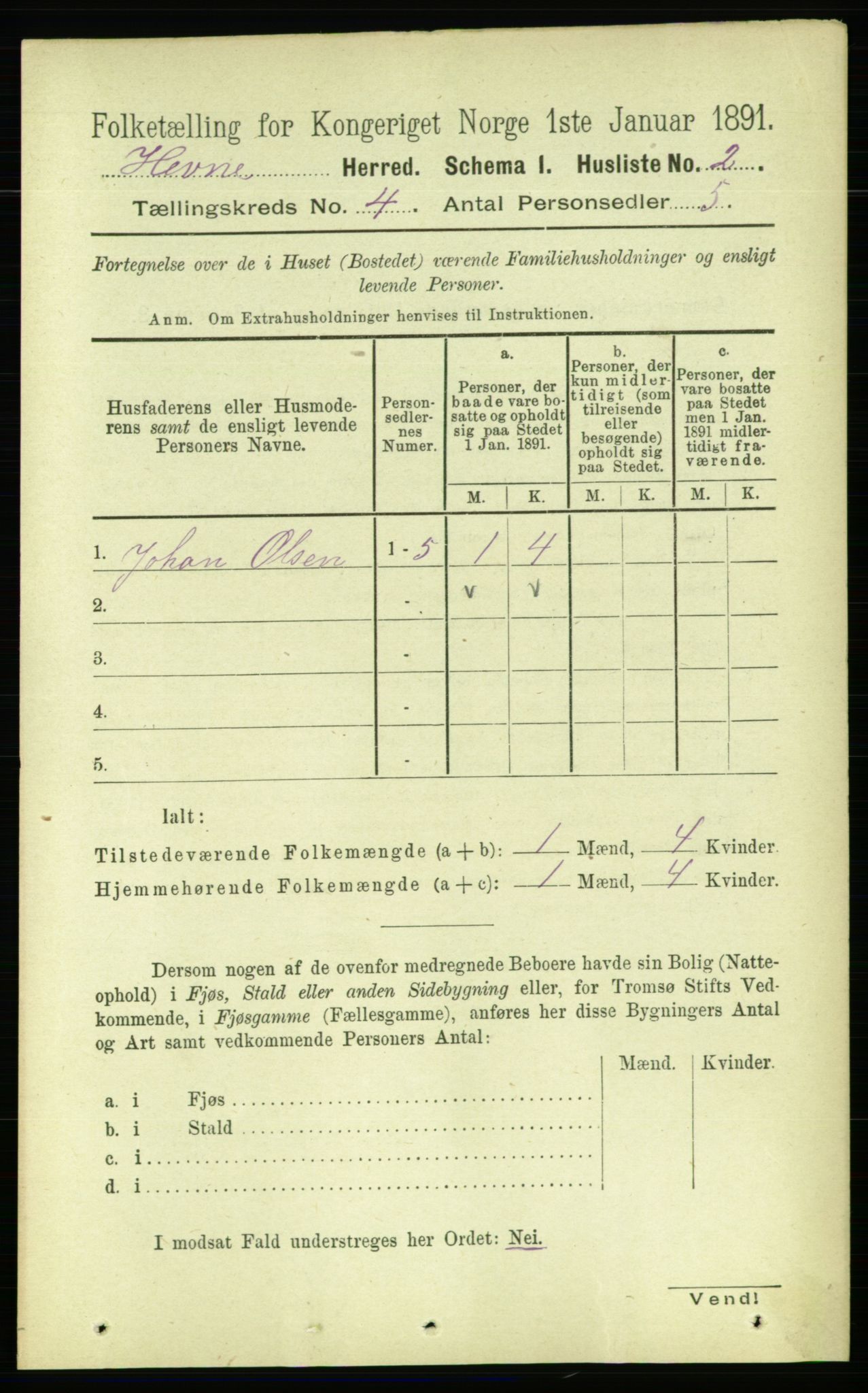 RA, 1891 census for 1612 Hemne, 1891, p. 1786