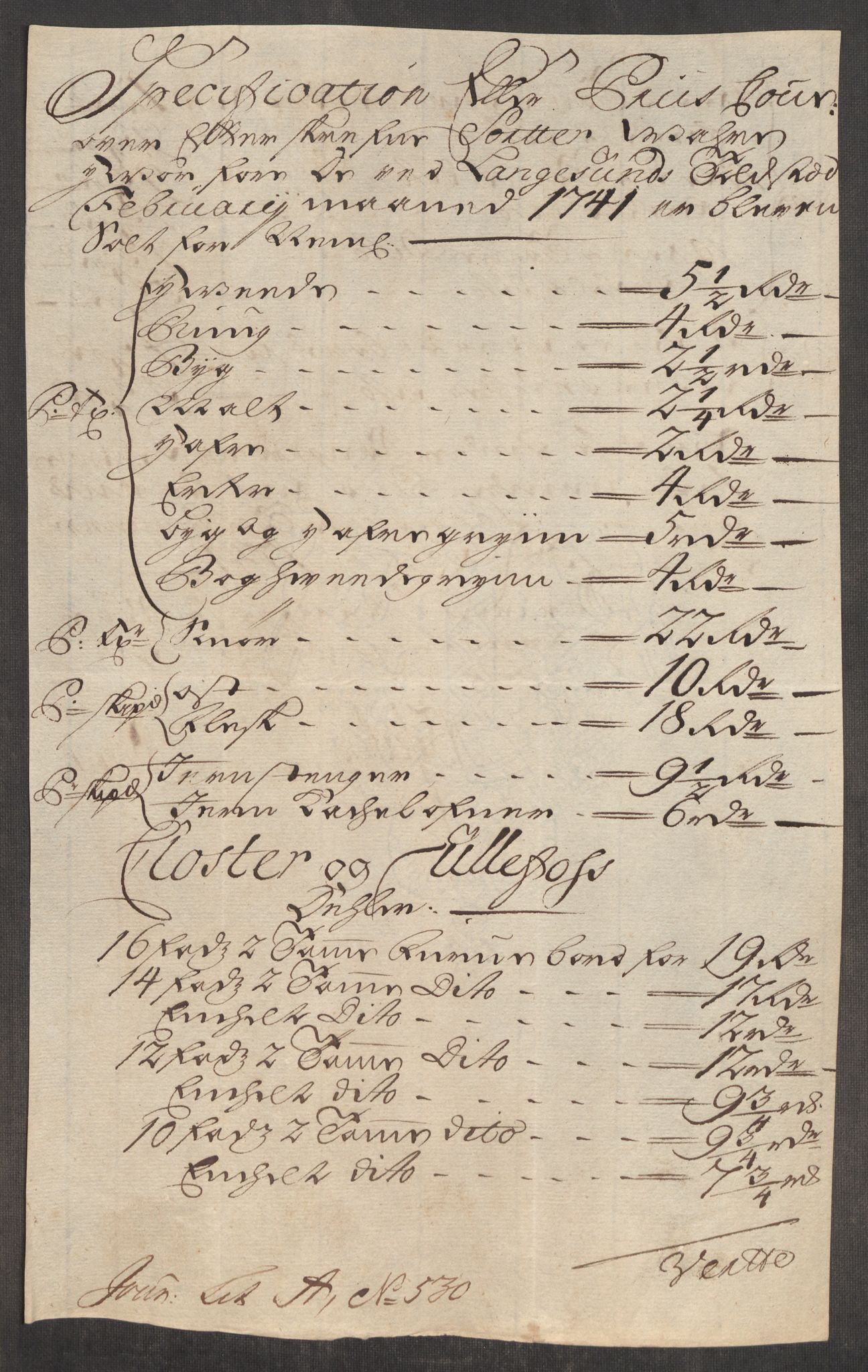 Rentekammeret inntil 1814, Realistisk ordnet avdeling, RA/EA-4070/Oe/L0002: [Ø1]: Priskuranter, 1740-1744, p. 302