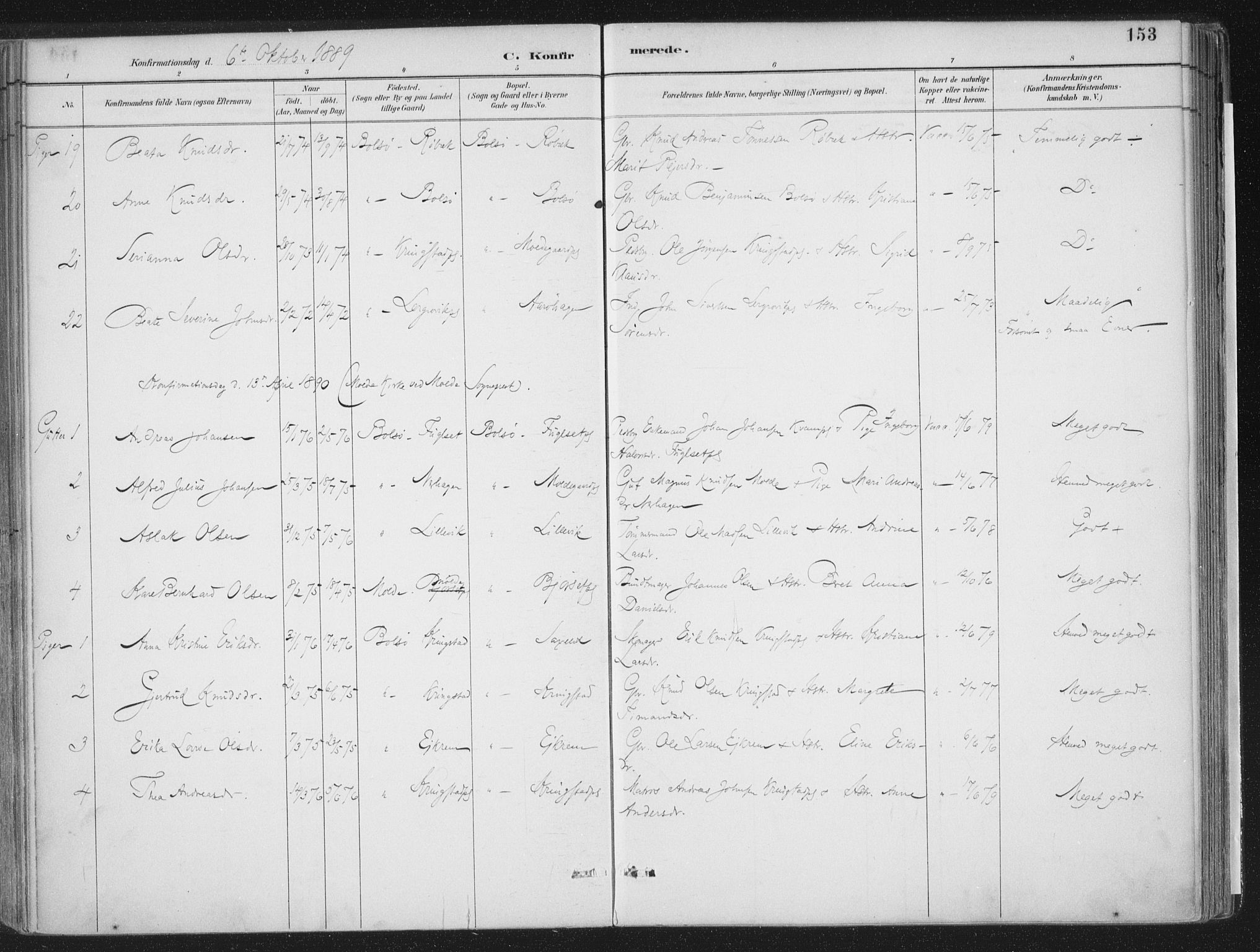 Ministerialprotokoller, klokkerbøker og fødselsregistre - Møre og Romsdal, AV/SAT-A-1454/555/L0658: Parish register (official) no. 555A09, 1887-1917, p. 153