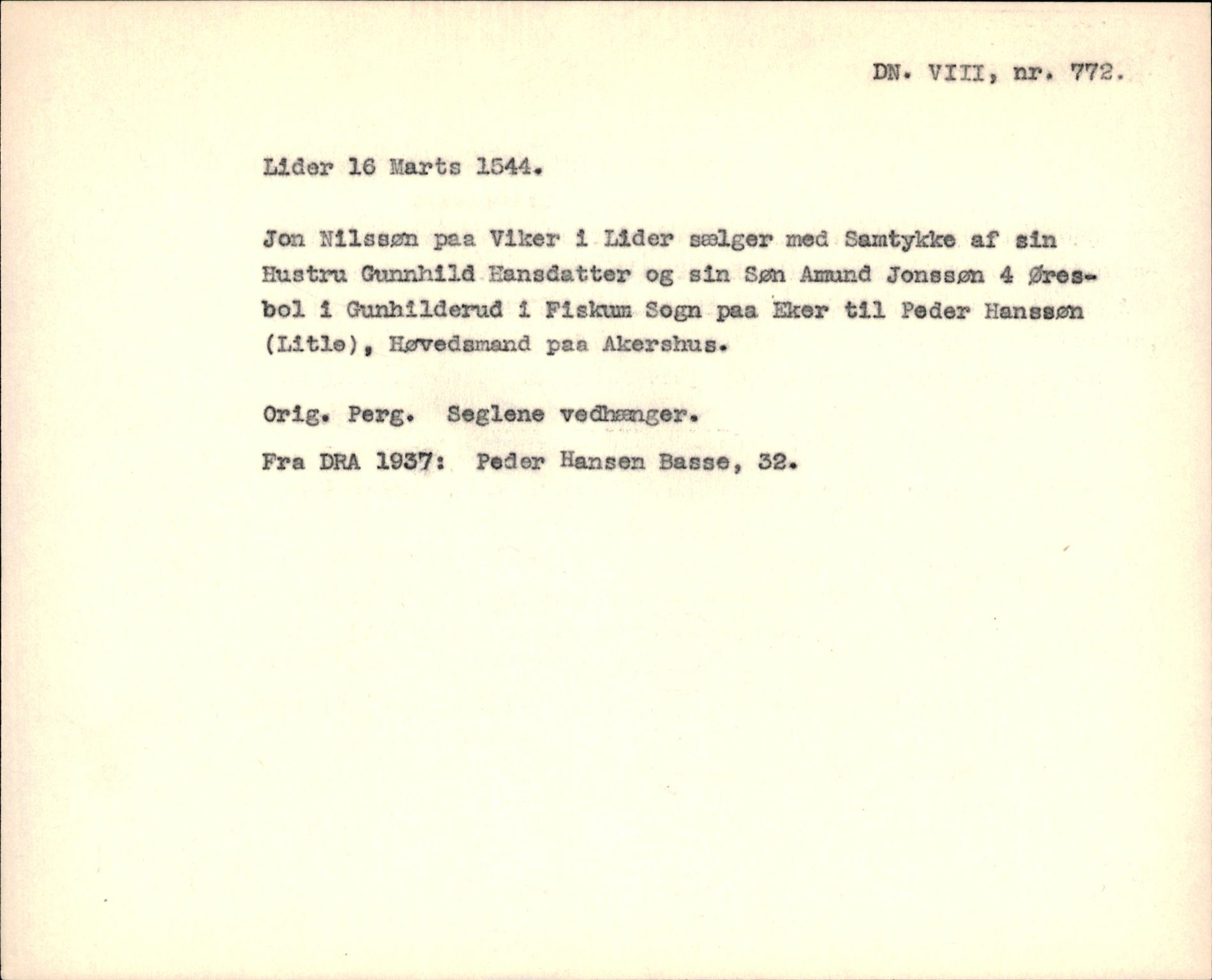 Riksarkivets diplomsamling, AV/RA-EA-5965/F35/F35f/L0002: Regestsedler: Diplomer fra DRA 1937 og 1996, p. 265