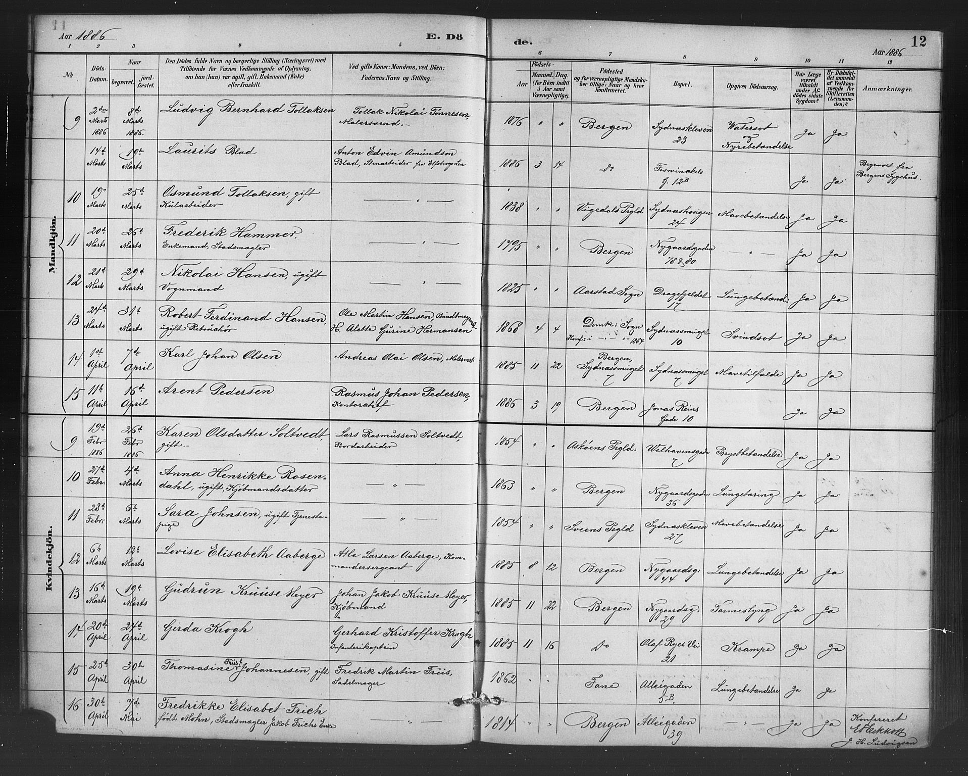Johanneskirken sokneprestembete, SAB/A-76001/H/Hab: Parish register (copy) no. D 1, 1885-1915, p. 12