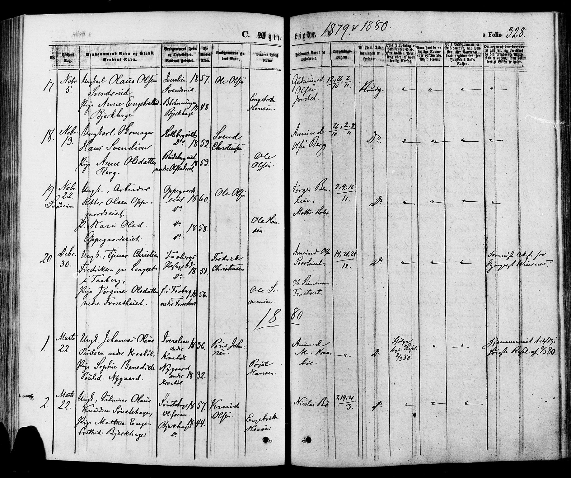Gausdal prestekontor, SAH/PREST-090/H/Ha/Haa/L0010: Parish register (official) no. 10, 1867-1886, p. 328