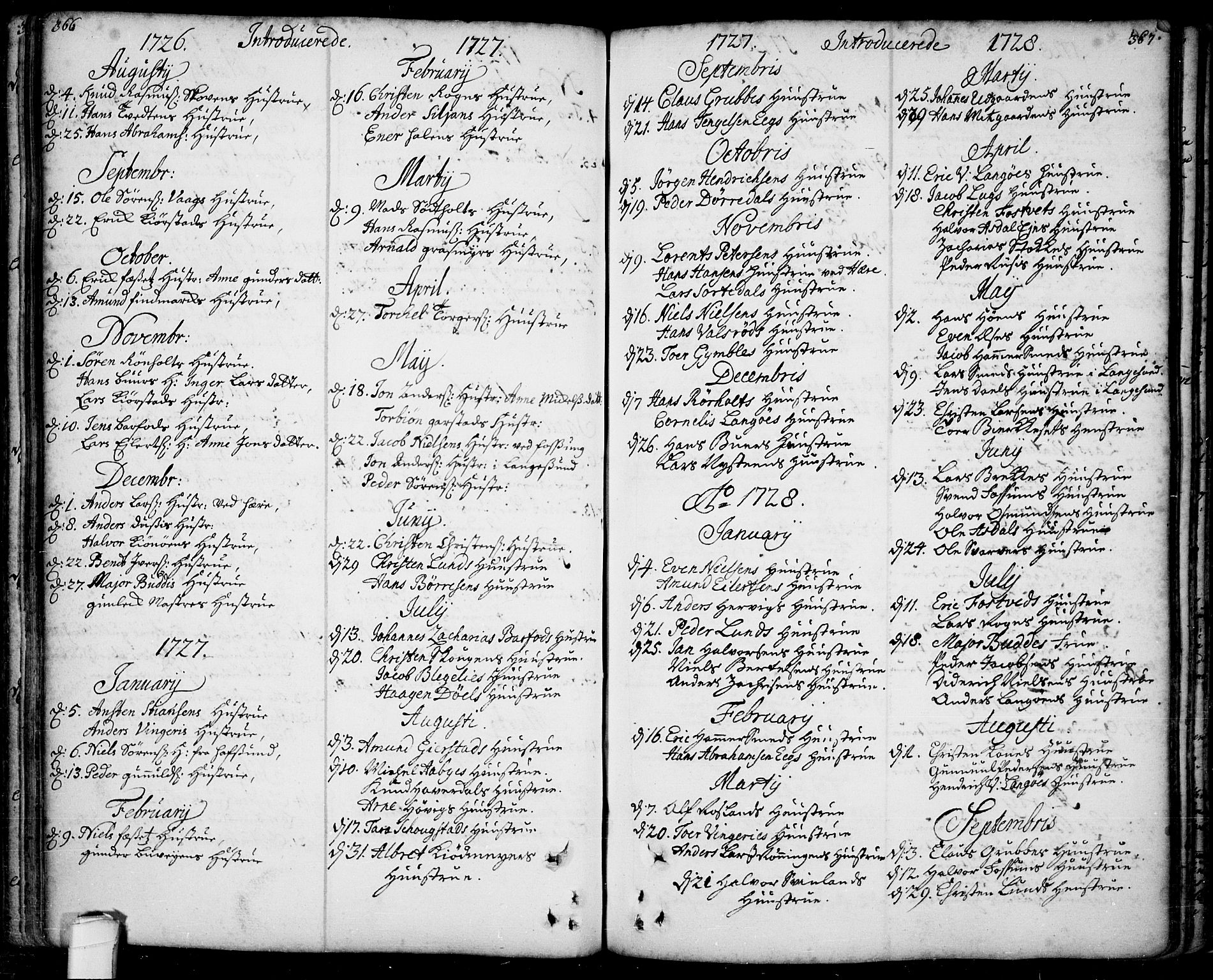 Bamble kirkebøker, SAKO/A-253/F/Fa/L0001: Parish register (official) no. I 1, 1702-1774, p. 366-367