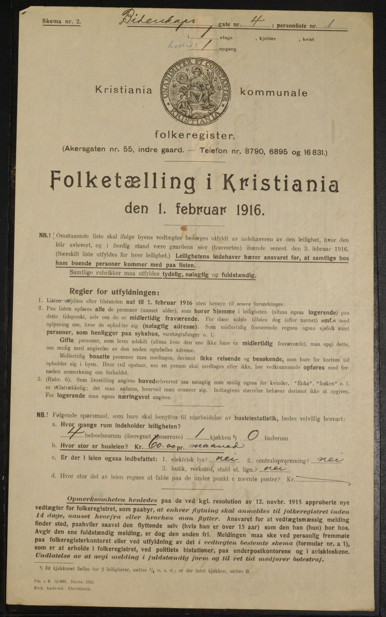 OBA, Municipal Census 1916 for Kristiania, 1916, p. 4844