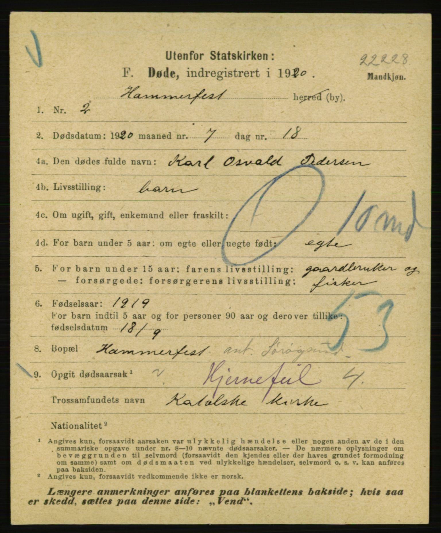 Statistisk sentralbyrå, Sosiodemografiske emner, Befolkning, AV/RA-S-2228/E/L0018: Fødte, gifte, døde dissentere., 1920, p. 3647