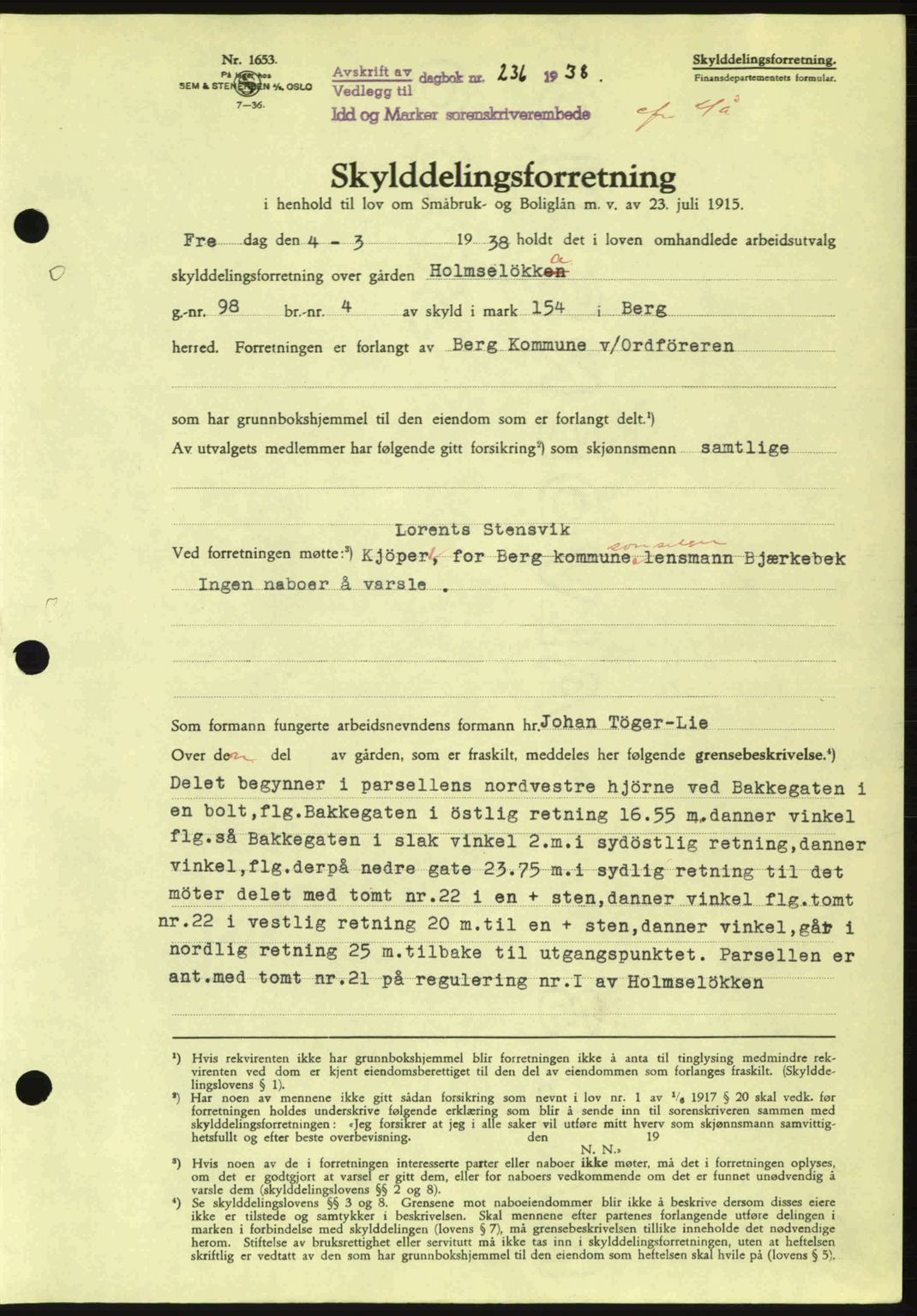 Idd og Marker sorenskriveri, AV/SAO-A-10283/G/Gb/Gbb/L0002: Mortgage book no. A2, 1937-1938, Diary no: : 236/1938