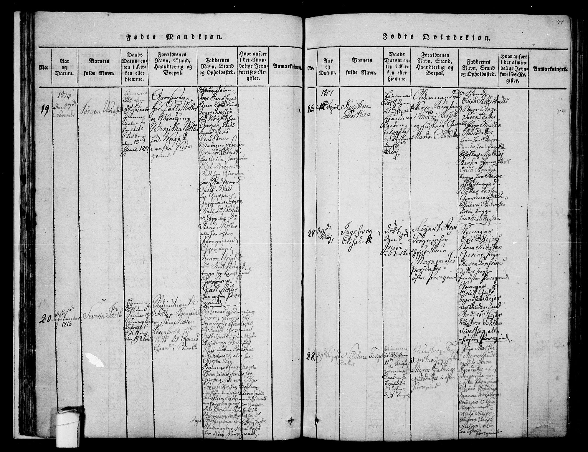 Porsgrunn kirkebøker , AV/SAKO-A-104/F/Fa/L0004: Parish register (official) no. 4, 1814-1828, p. 37