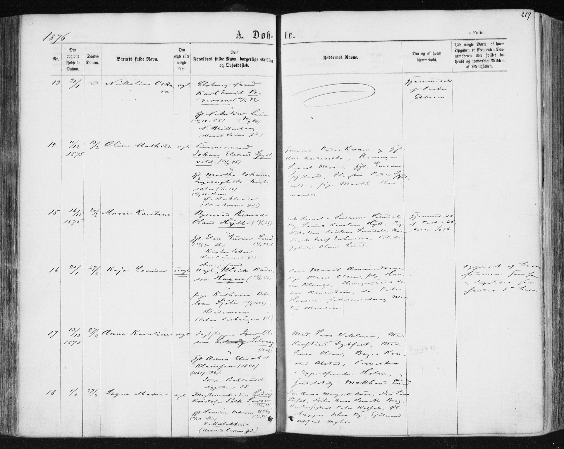 Ministerialprotokoller, klokkerbøker og fødselsregistre - Sør-Trøndelag, SAT/A-1456/604/L0186: Parish register (official) no. 604A07, 1866-1877, p. 219