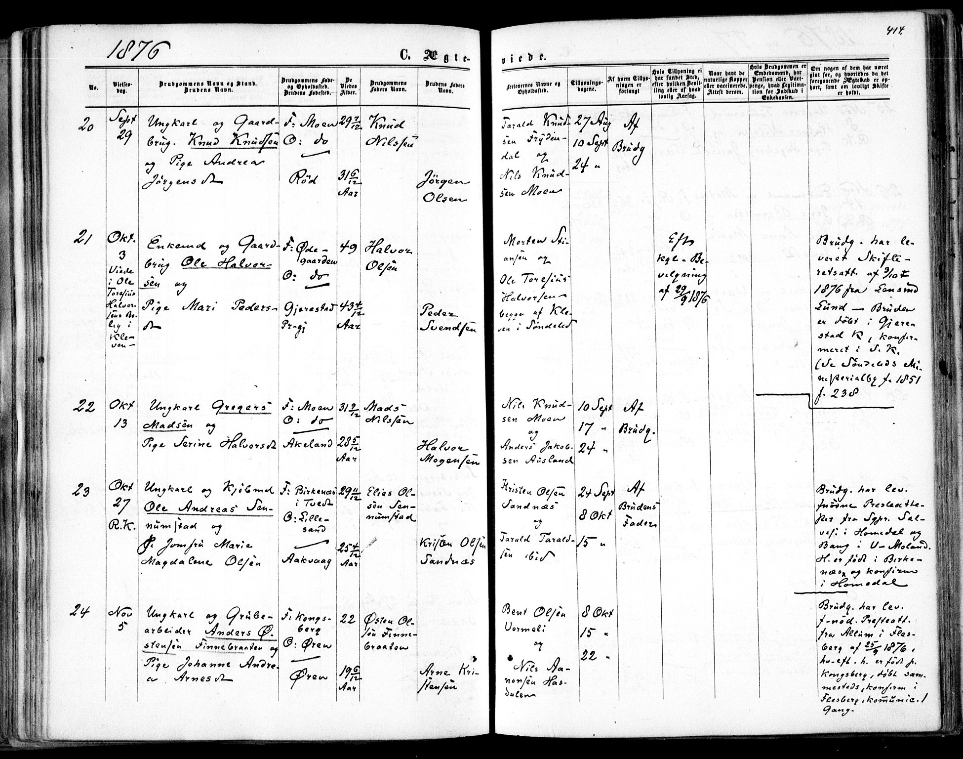 Søndeled sokneprestkontor, AV/SAK-1111-0038/F/Fa/L0003: Parish register (official) no. A 3, 1861-1879, p. 414