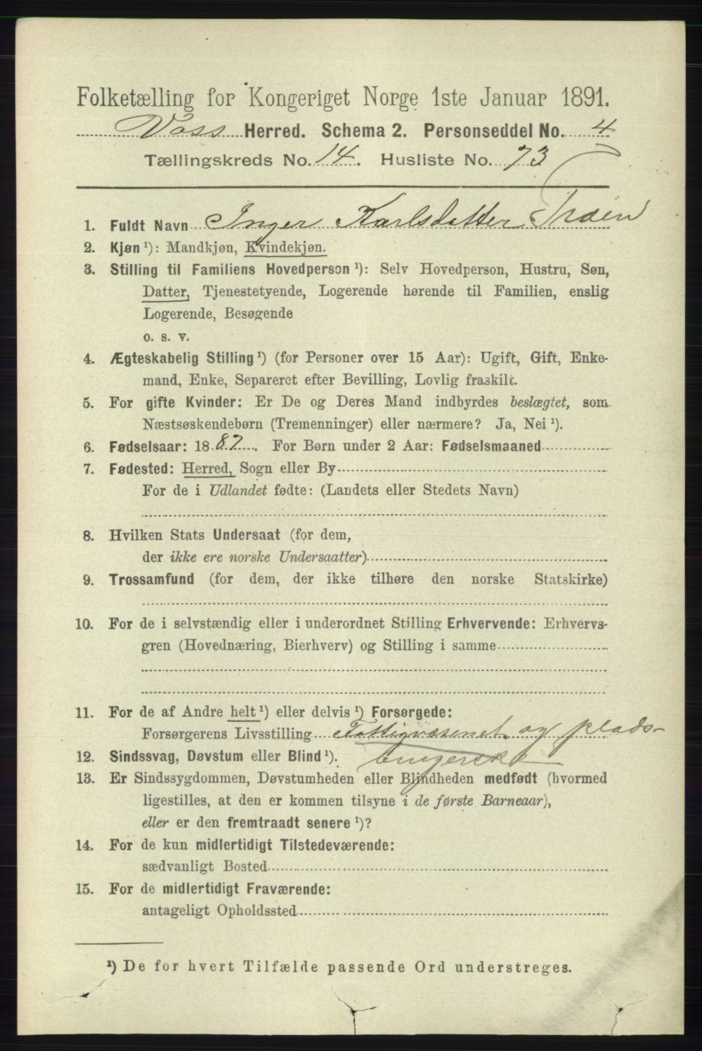 RA, 1891 census for 1235 Voss, 1891, p. 7699