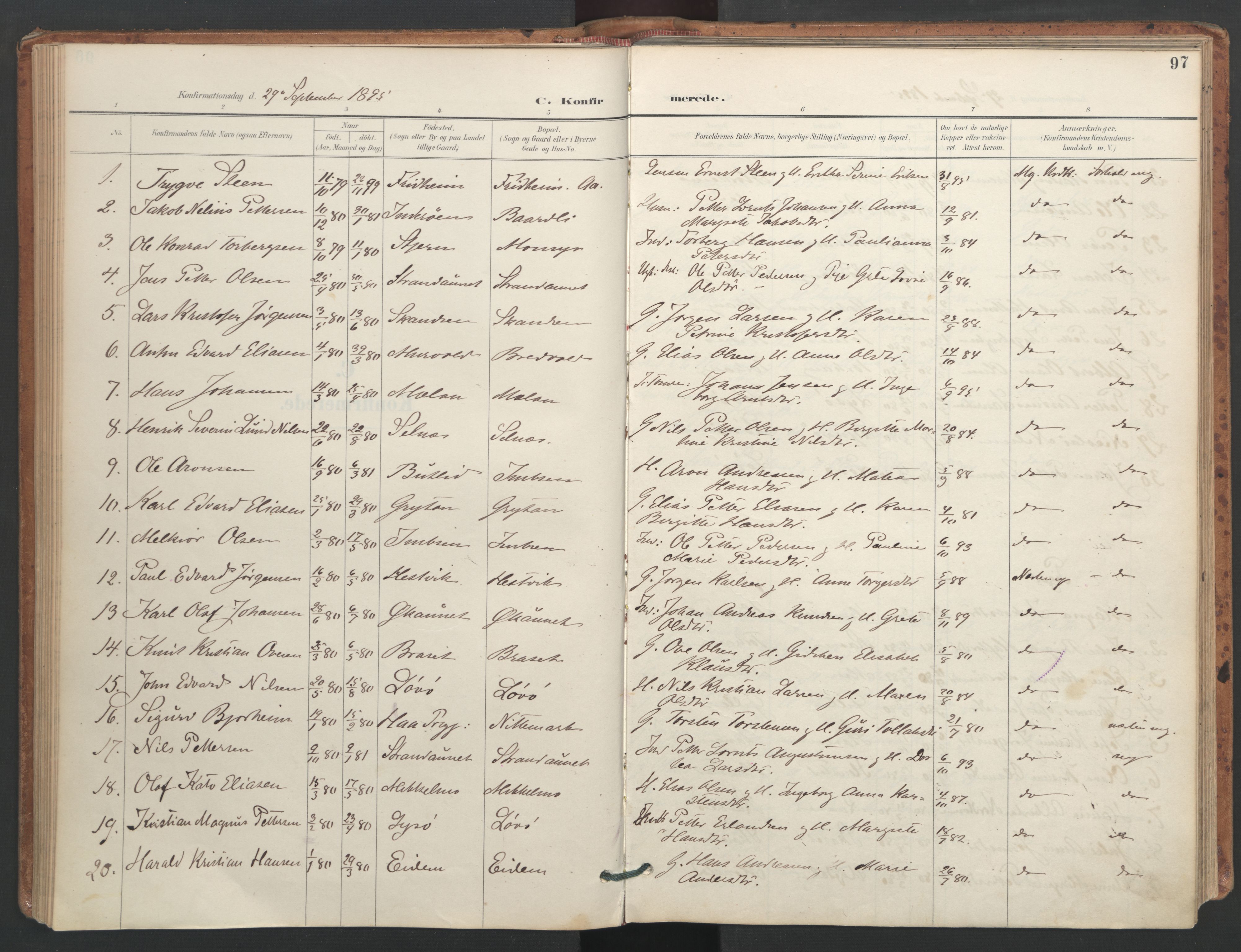 Ministerialprotokoller, klokkerbøker og fødselsregistre - Sør-Trøndelag, SAT/A-1456/655/L0681: Parish register (official) no. 655A10, 1895-1907, p. 97