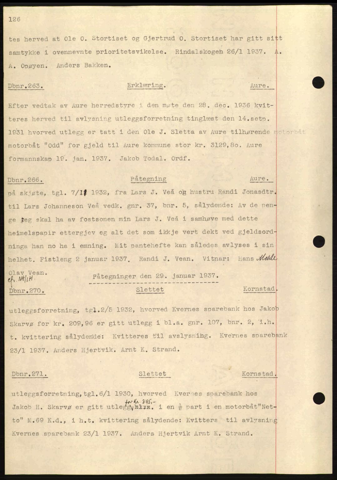 Nordmøre sorenskriveri, AV/SAT-A-4132/1/2/2Ca: Mortgage book no. C80, 1936-1939, Diary no: : 263/1937