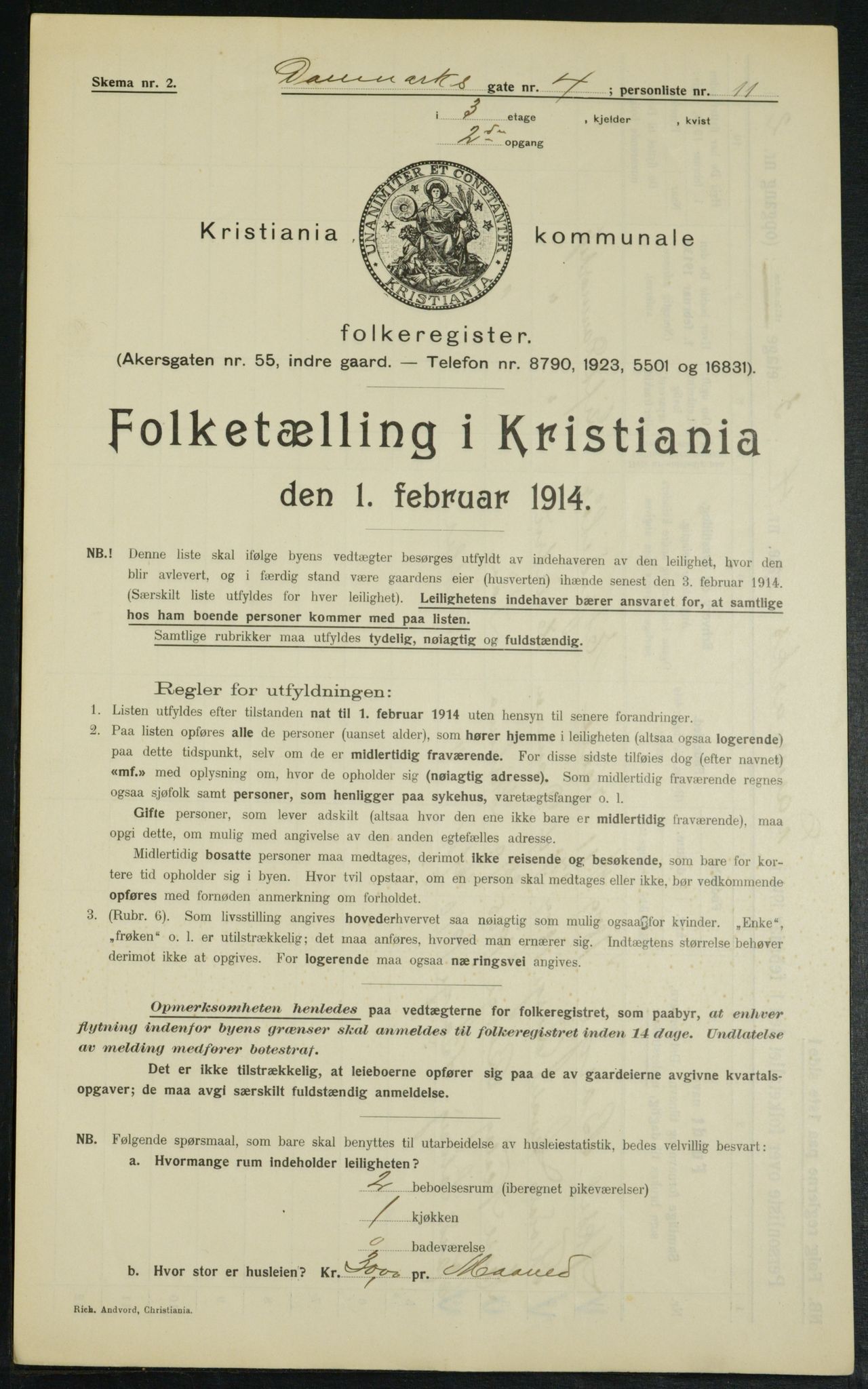 OBA, Municipal Census 1914 for Kristiania, 1914, p. 14738