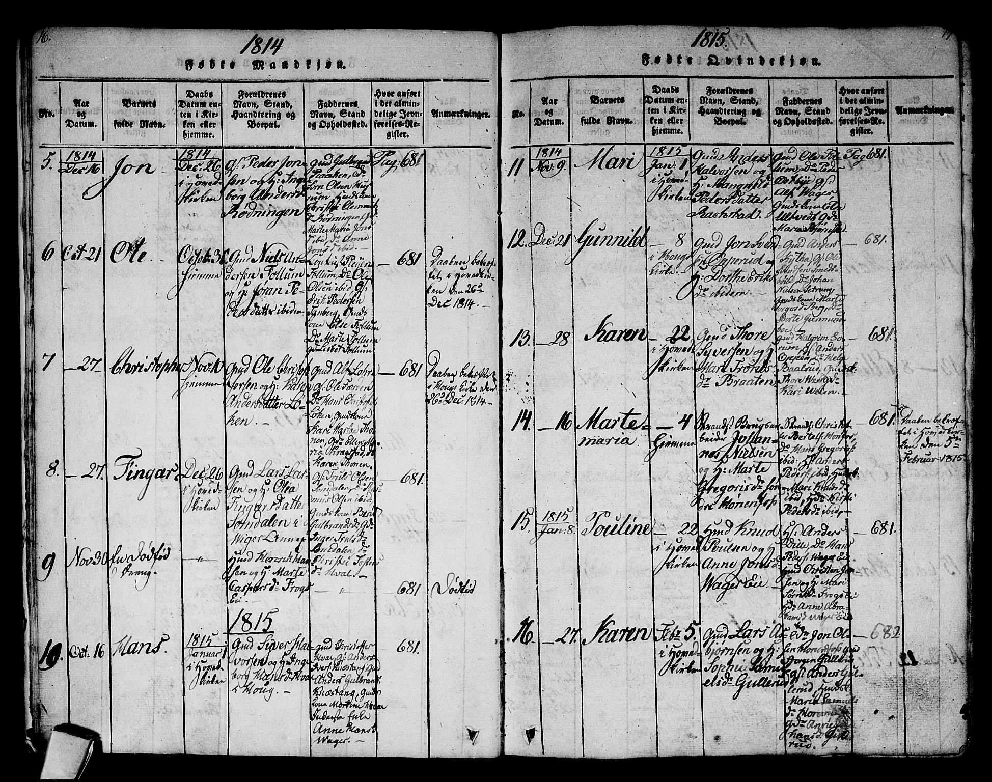 Norderhov kirkebøker, AV/SAKO-A-237/G/Ga/L0002: Parish register (copy) no. I 2, 1814-1867, p. 16-17