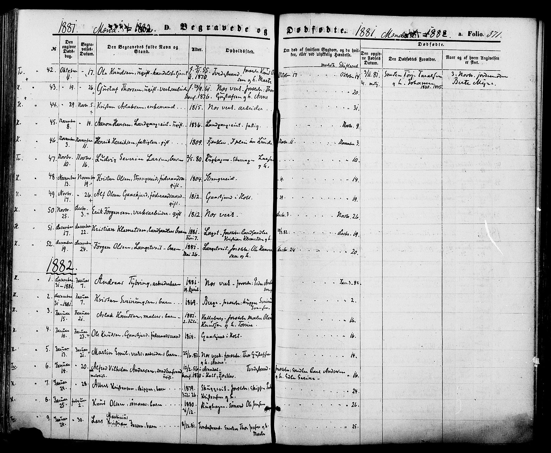 Holt sokneprestkontor, AV/SAK-1111-0021/F/Fa/L0010: Parish register (official) no. A 10, 1872-1885, p. 371