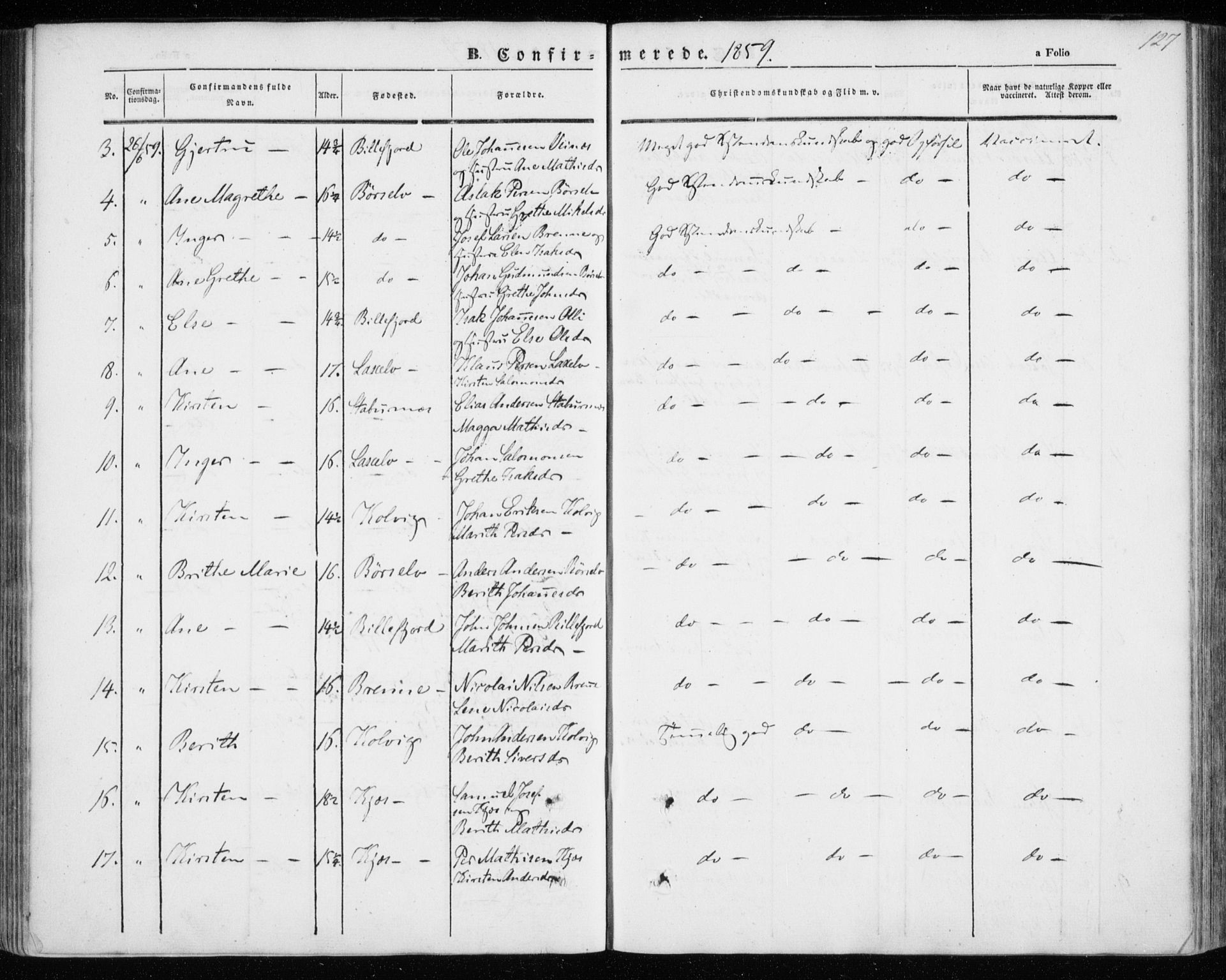 Kistrand/Porsanger sokneprestembete, AV/SATØ-S-1351/H/Ha/L0004.kirke: Parish register (official) no. 4, 1843-1860, p. 127