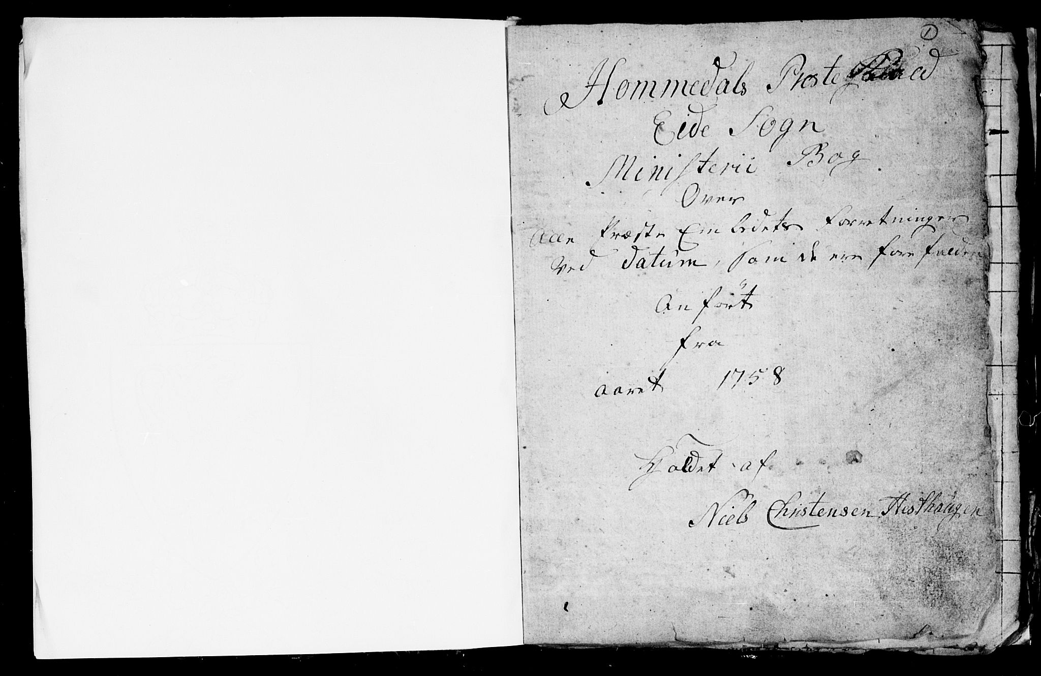 Hommedal sokneprestkontor, SAK/1111-0023/F/Fb/Fba/L0001: Parish register (copy) no. B 1, 1758-1791, p. 1