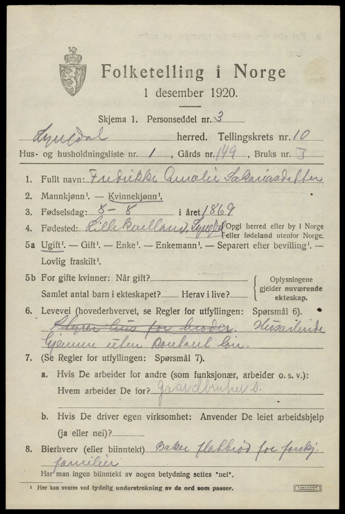 SAK, 1920 census for Lyngdal, 1920, p. 4875