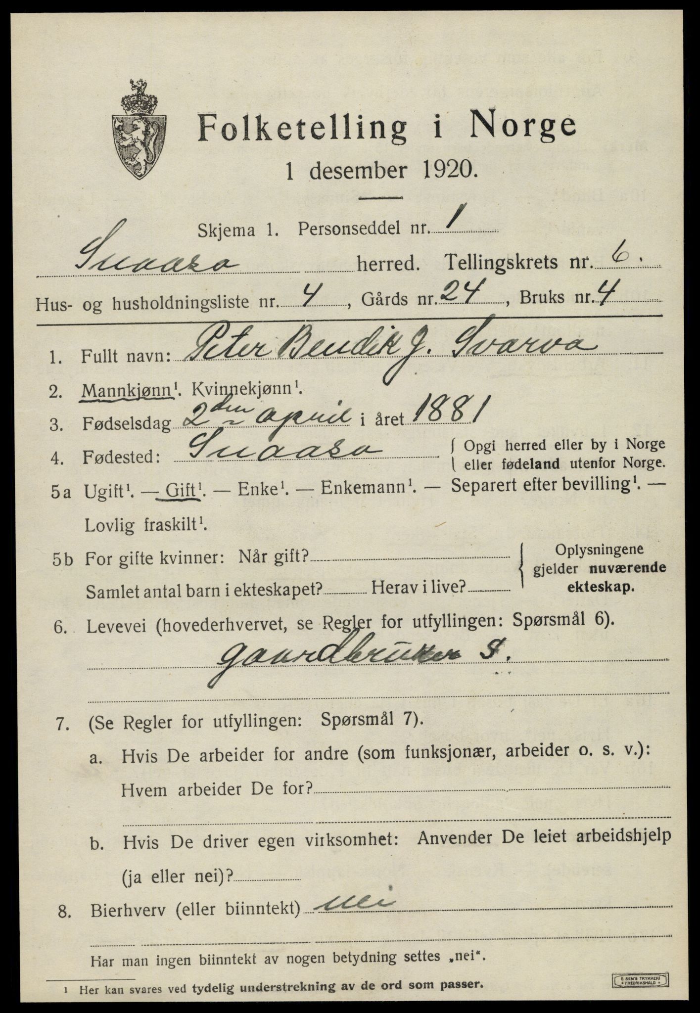 SAT, 1920 census for Snåsa, 1920, p. 2602