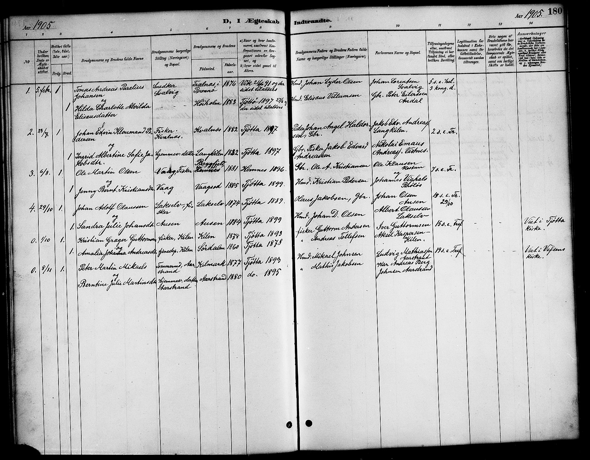 Ministerialprotokoller, klokkerbøker og fødselsregistre - Nordland, AV/SAT-A-1459/819/L0277: Parish register (copy) no. 819C03, 1888-1917, p. 180