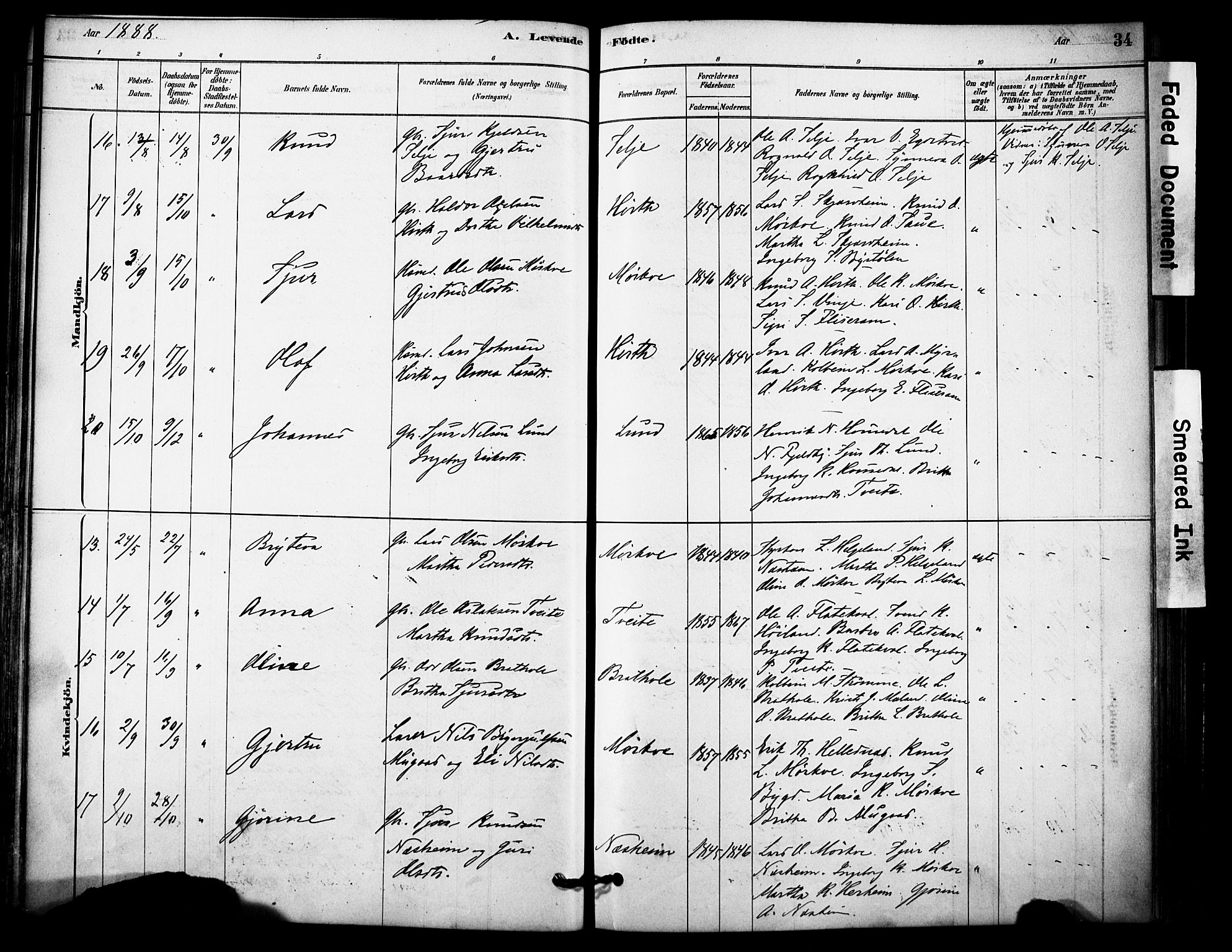 Vossestrand Sokneprestembete, AV/SAB-A-79101/H/Haa: Parish register (official) no. C 1, 1878-1903, p. 34