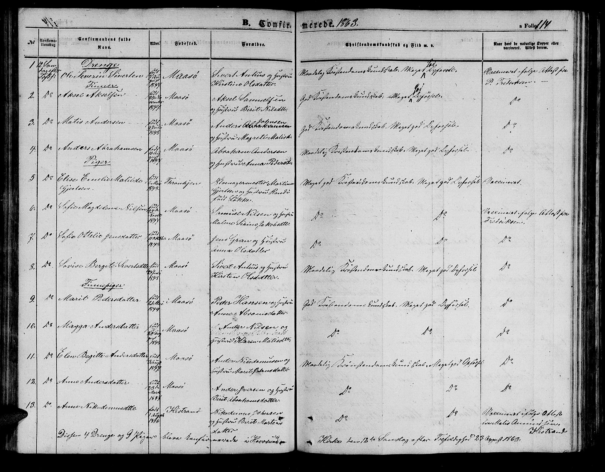 Måsøy sokneprestkontor, SATØ/S-1348/H/Hb/L0001klokker: Parish register (copy) no. 1, 1852-1877, p. 114