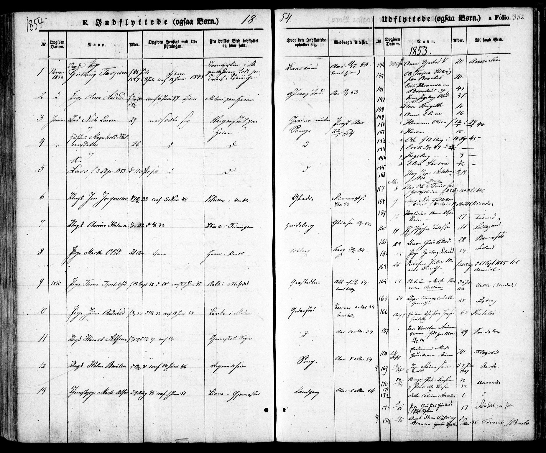 Holt sokneprestkontor, AV/SAK-1111-0021/F/Fa/L0008: Parish register (official) no. A 8, 1849-1860, p. 352