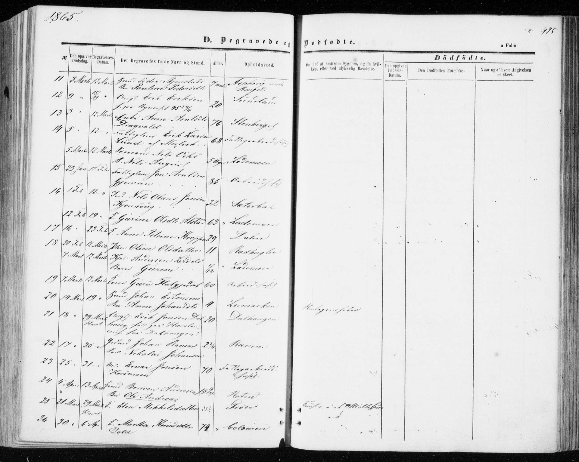 Ministerialprotokoller, klokkerbøker og fødselsregistre - Sør-Trøndelag, SAT/A-1456/606/L0292: Parish register (official) no. 606A07, 1856-1865, p. 425