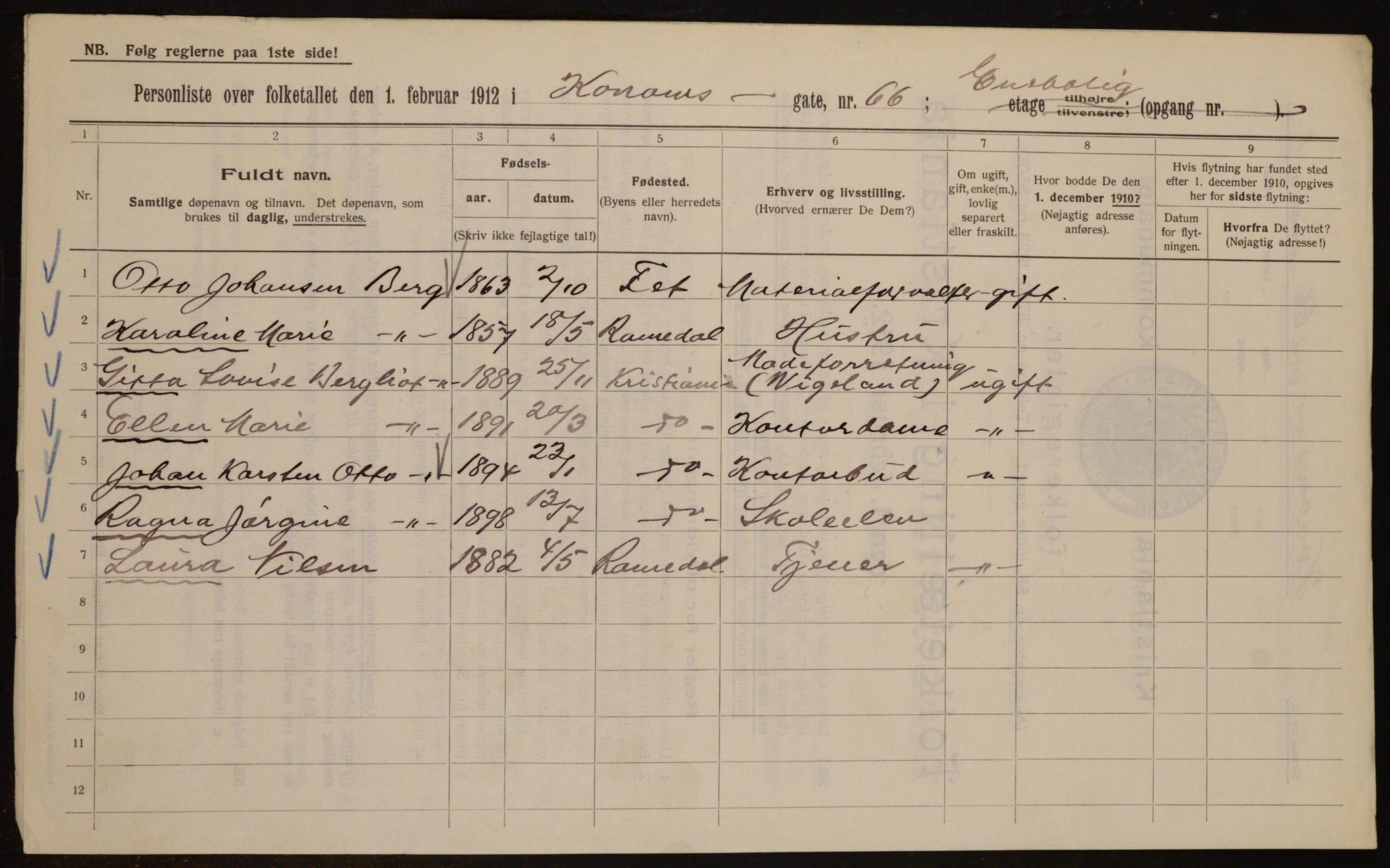 OBA, Municipal Census 1912 for Kristiania, 1912, p. 53674