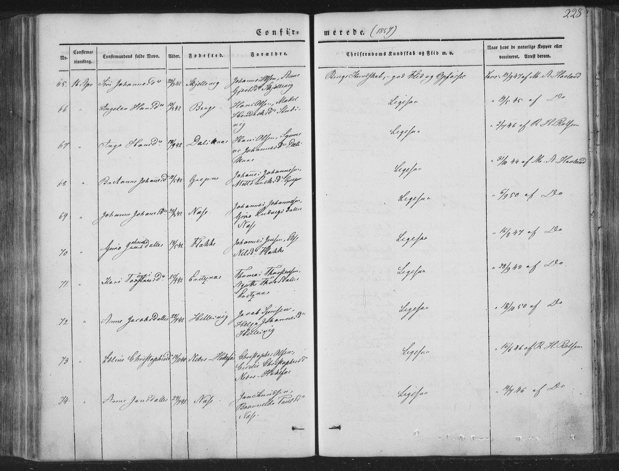 Tysnes sokneprestembete, AV/SAB-A-78601/H/Haa: Parish register (official) no. A 10, 1848-1859, p. 228