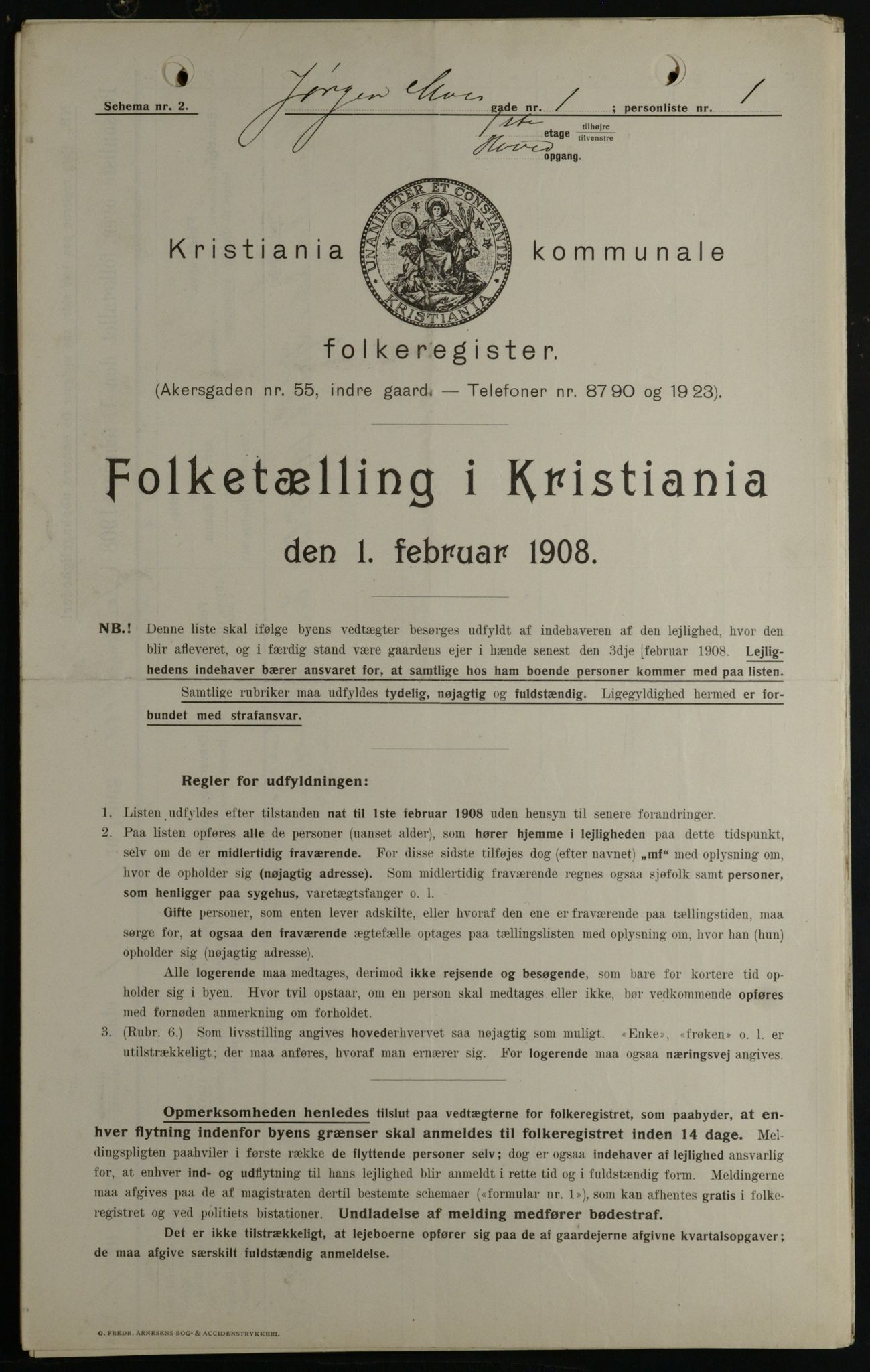 OBA, Municipal Census 1908 for Kristiania, 1908, p. 42645