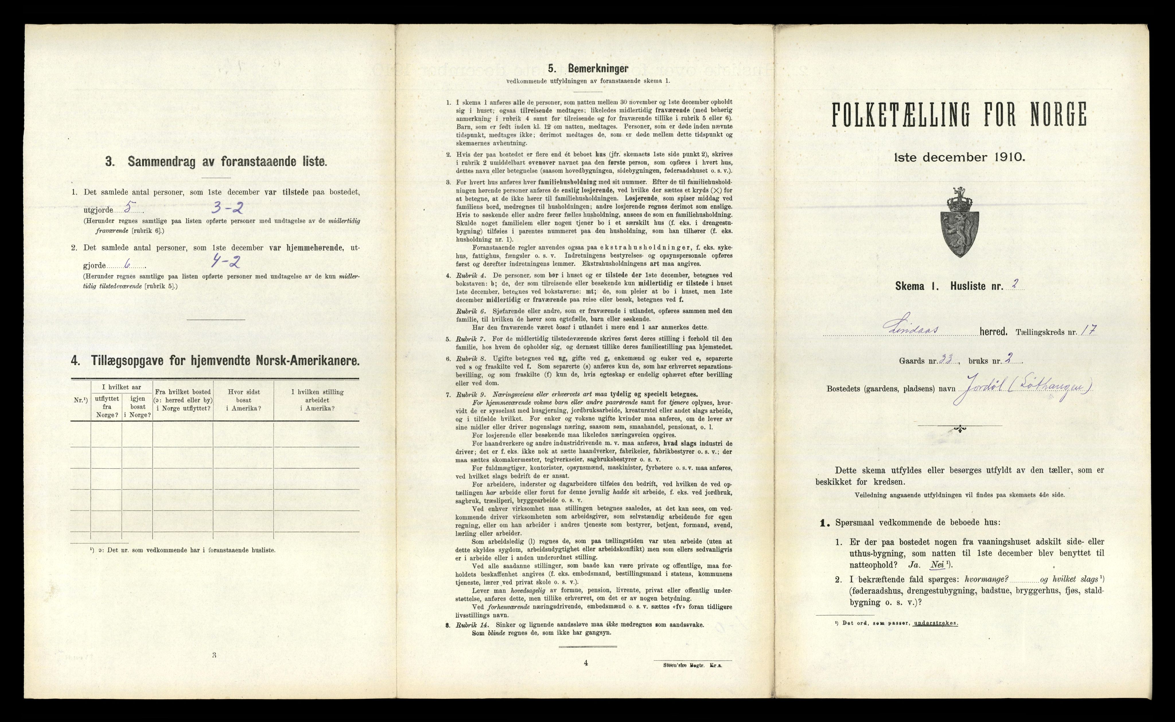 RA, 1910 census for Lindås, 1910, p. 1046