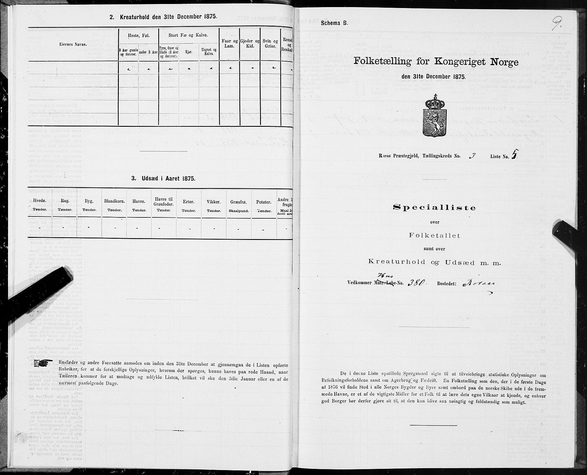 SAT, 1875 census for 1640P Røros, 1875, p. 2009