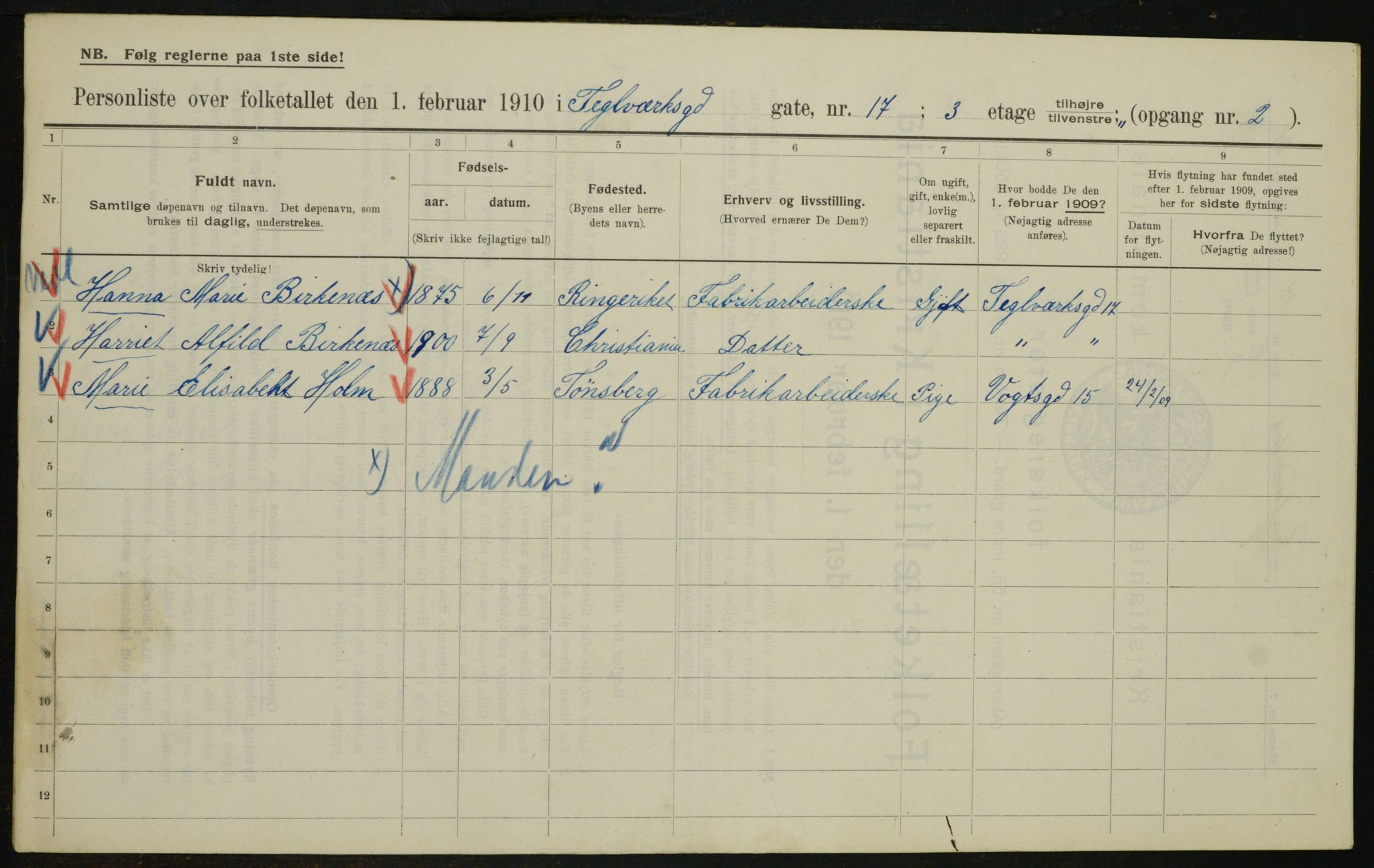 OBA, Municipal Census 1910 for Kristiania, 1910, p. 102142