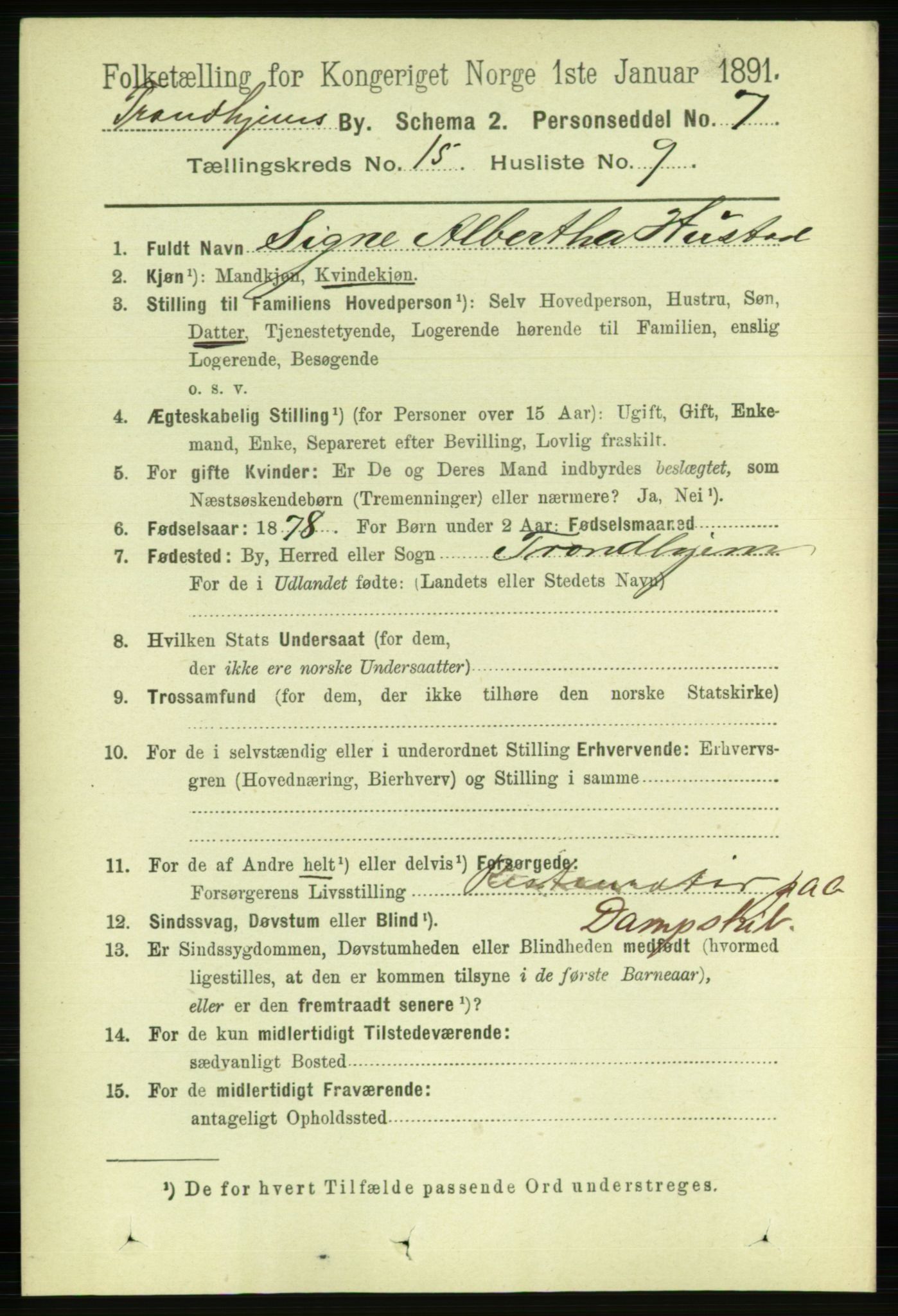 RA, 1891 census for 1601 Trondheim, 1891, p. 11663