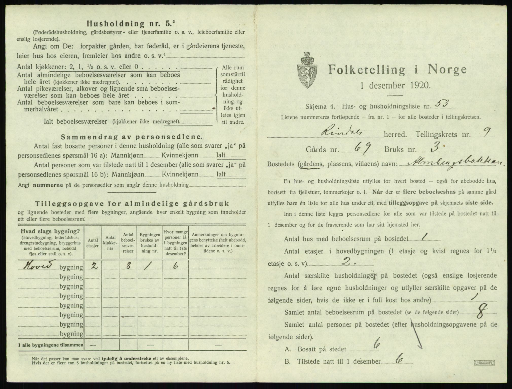 SAT, 1920 census for Rindal, 1920, p. 730