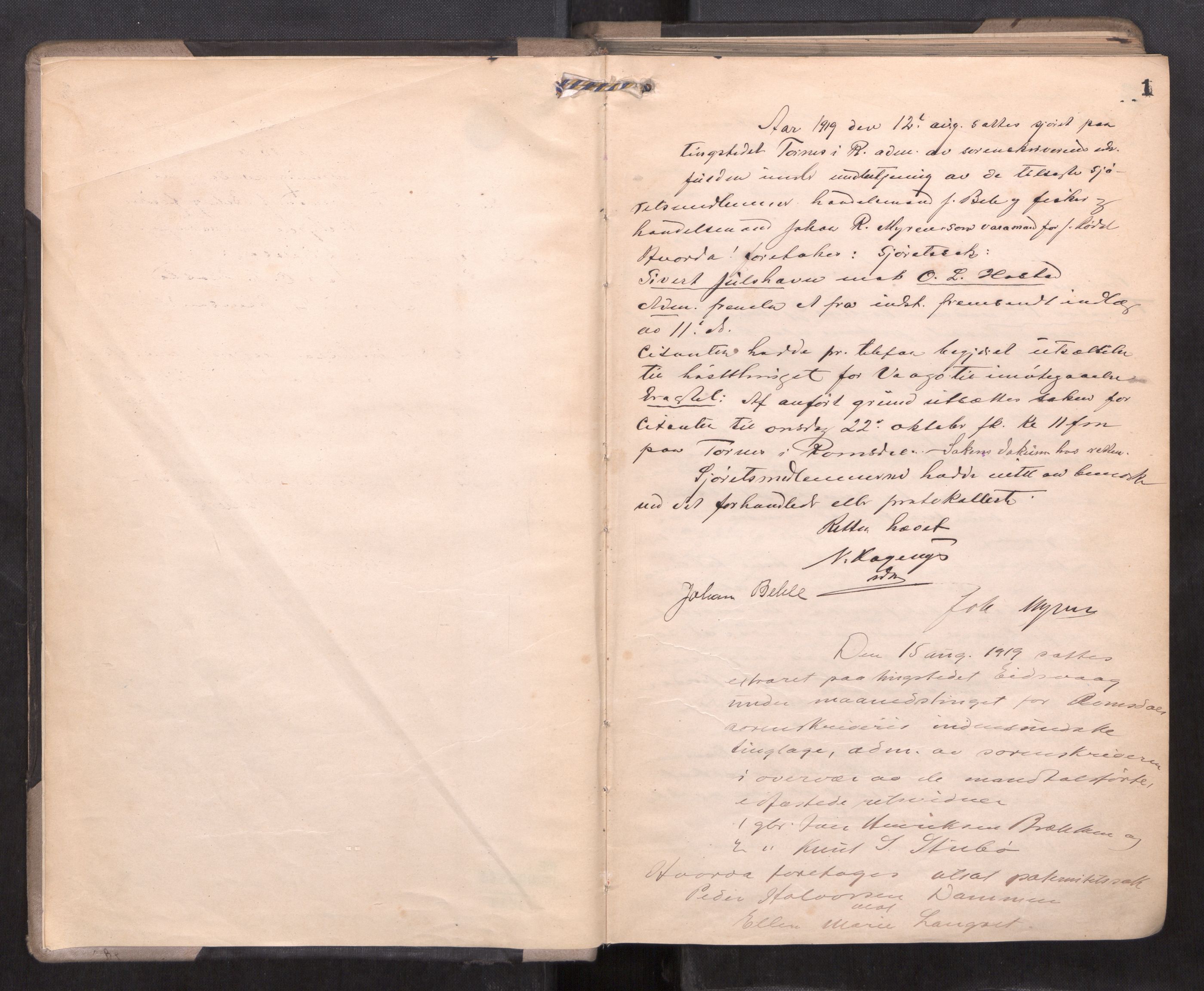 Romsdal sorenskriveri, AV/SAT-A-4149/1/1/1B/L0019: Ekstrarettsprotokoll, 1919-1921, p. 1