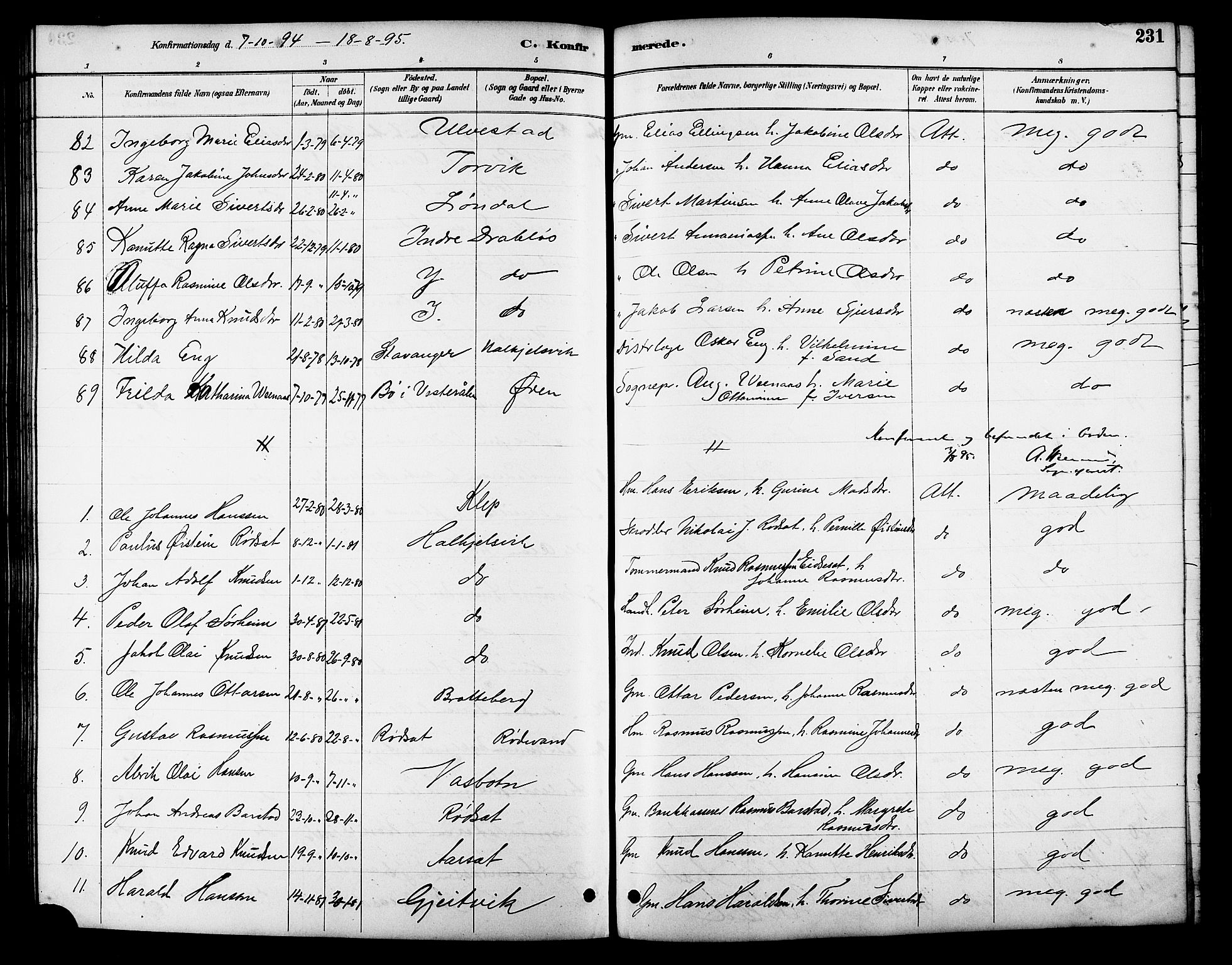 Ministerialprotokoller, klokkerbøker og fødselsregistre - Møre og Romsdal, SAT/A-1454/511/L0158: Parish register (copy) no. 511C04, 1884-1903, p. 231