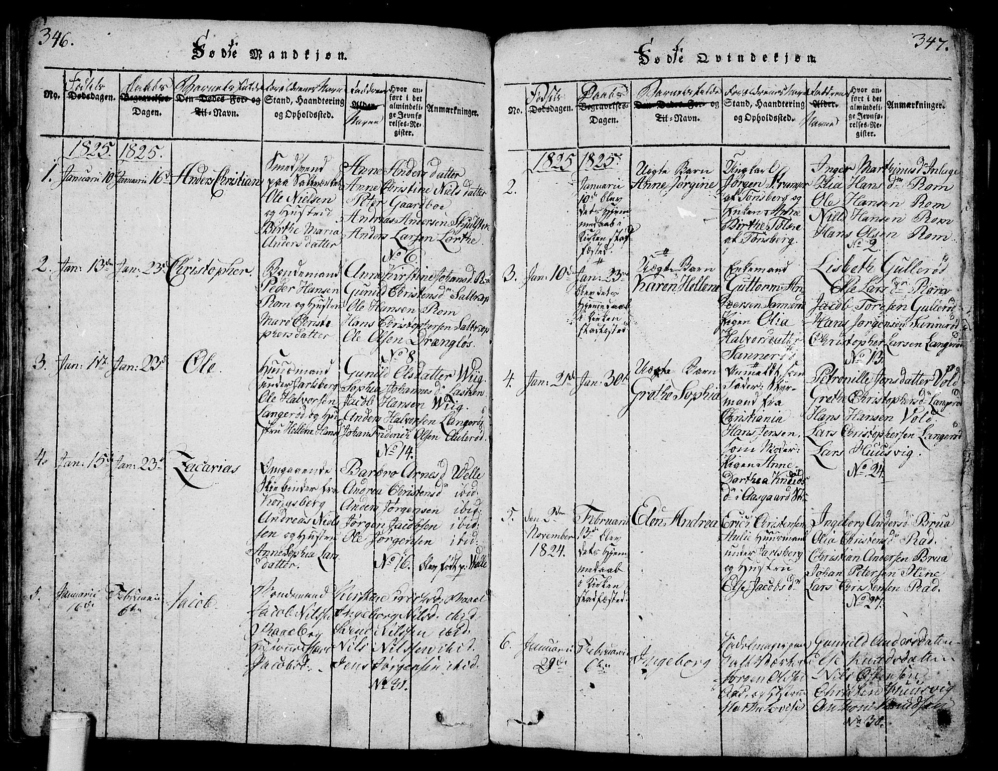 Sem kirkebøker, SAKO/A-5/G/Ga/L0001: Parish register (copy) no. I 1, 1814-1825, p. 346-347